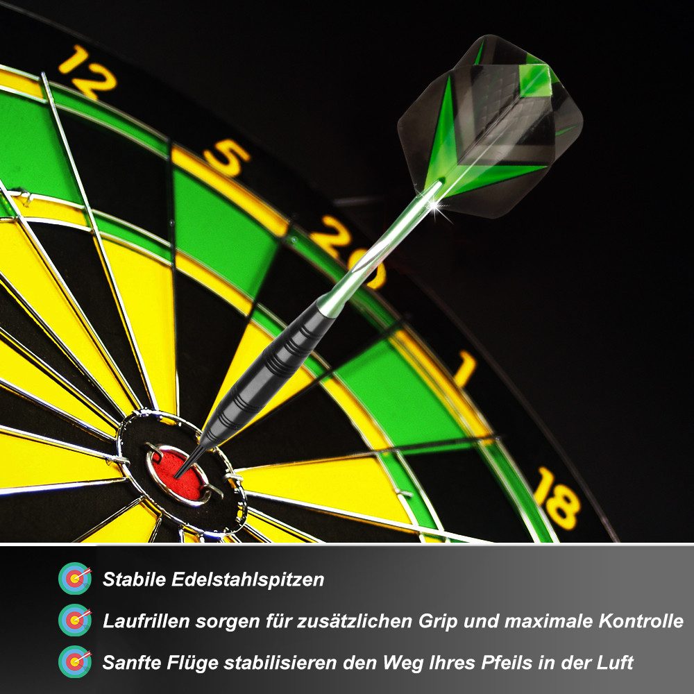HUGERSTONE Dartpfeil steeldart mit robusten Stahlspitzen,dartpfeile metallspitze,rutschfest, leicht zu kontrollieren, geeignet für Anfänger und Profis
