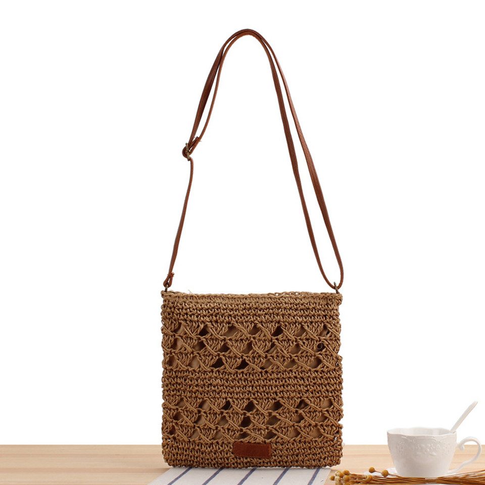 Bwecuy Strandtasche Stroh-Umhängetasche für Damen, Sommer-Strandtasche, Boho-Handarbeit, handgefertigte Schultertasche aus Flechtwerk für Urlaub und Reisen