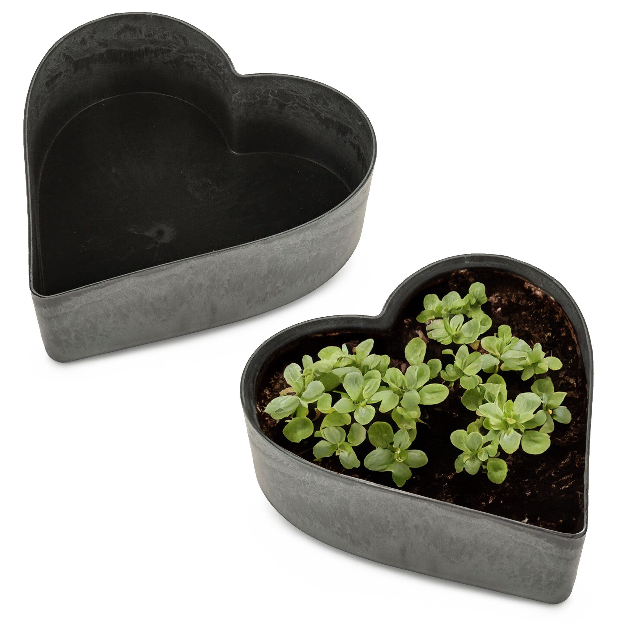 matches21 HOME & HOBBY Blumentopf Herz Горшки для растений für draussen 2 Stk. schwarz marmoriert in 26 cm (2 St), Blumen-Schale als wetterfeste Friedhof-Schale Grab-Schmuck Grabschale