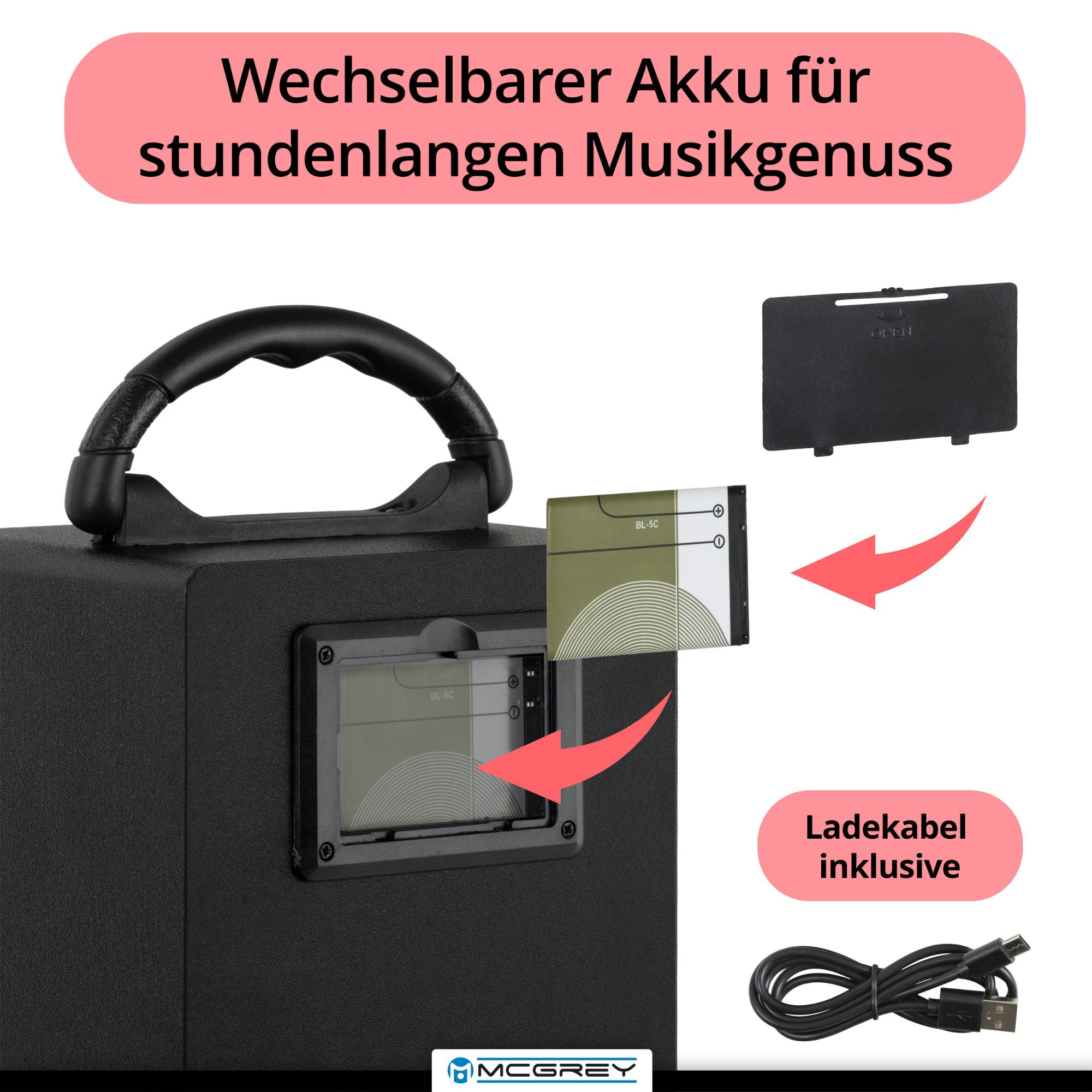 McGrey Tragbarer Speaker für vielseitigen Einsatz inklusive Fernbedienung - Bluetooth-Lautsprecher (6 W, FM-Radio mit 30 speicherbaren Senderplätzen integriert) – Bild 5 von 5
