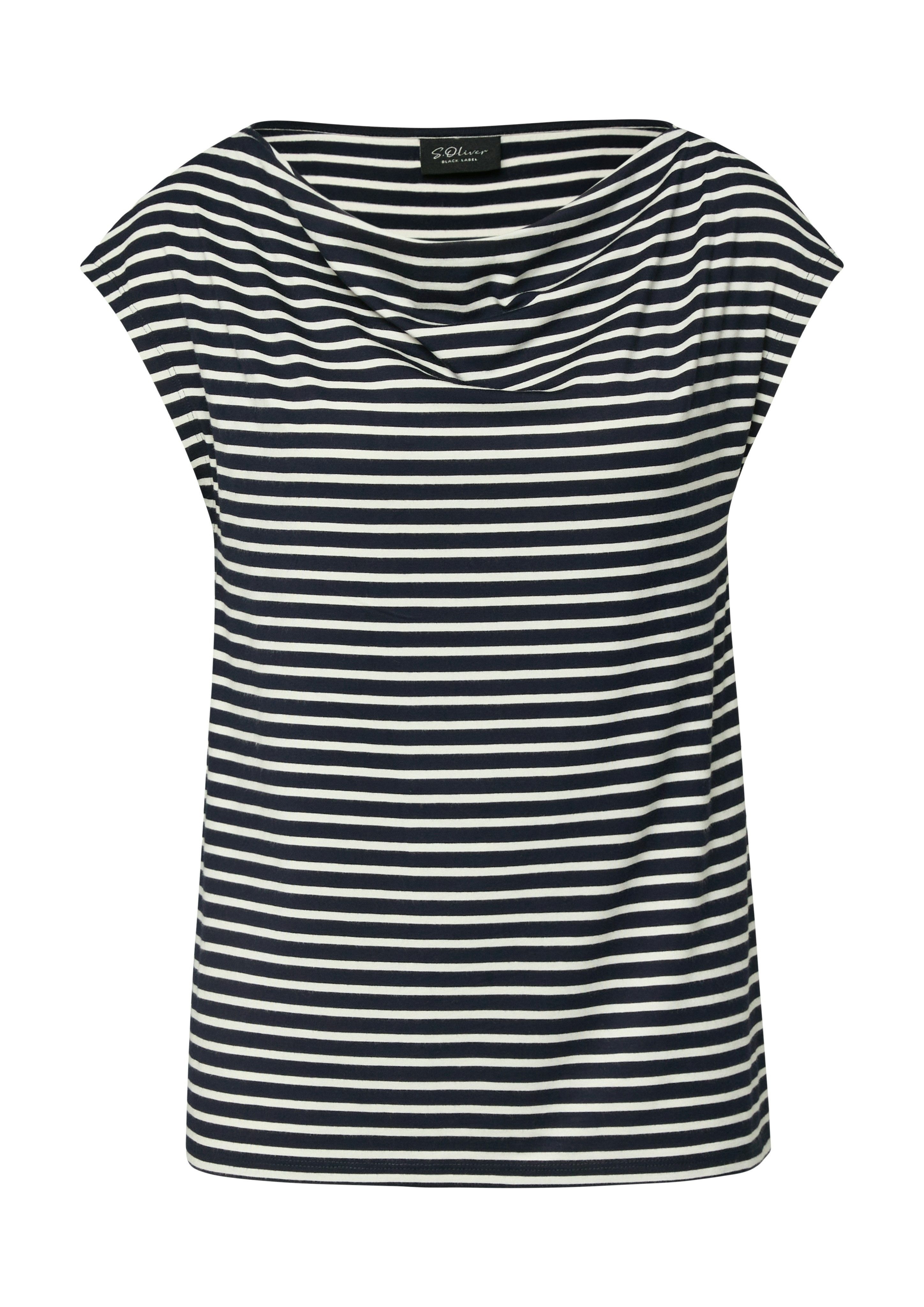 s.Oliver BLACK LABEL T-Shirt mit Wasserfallausschnitt und Streifen-Design – Bild 4 von 4