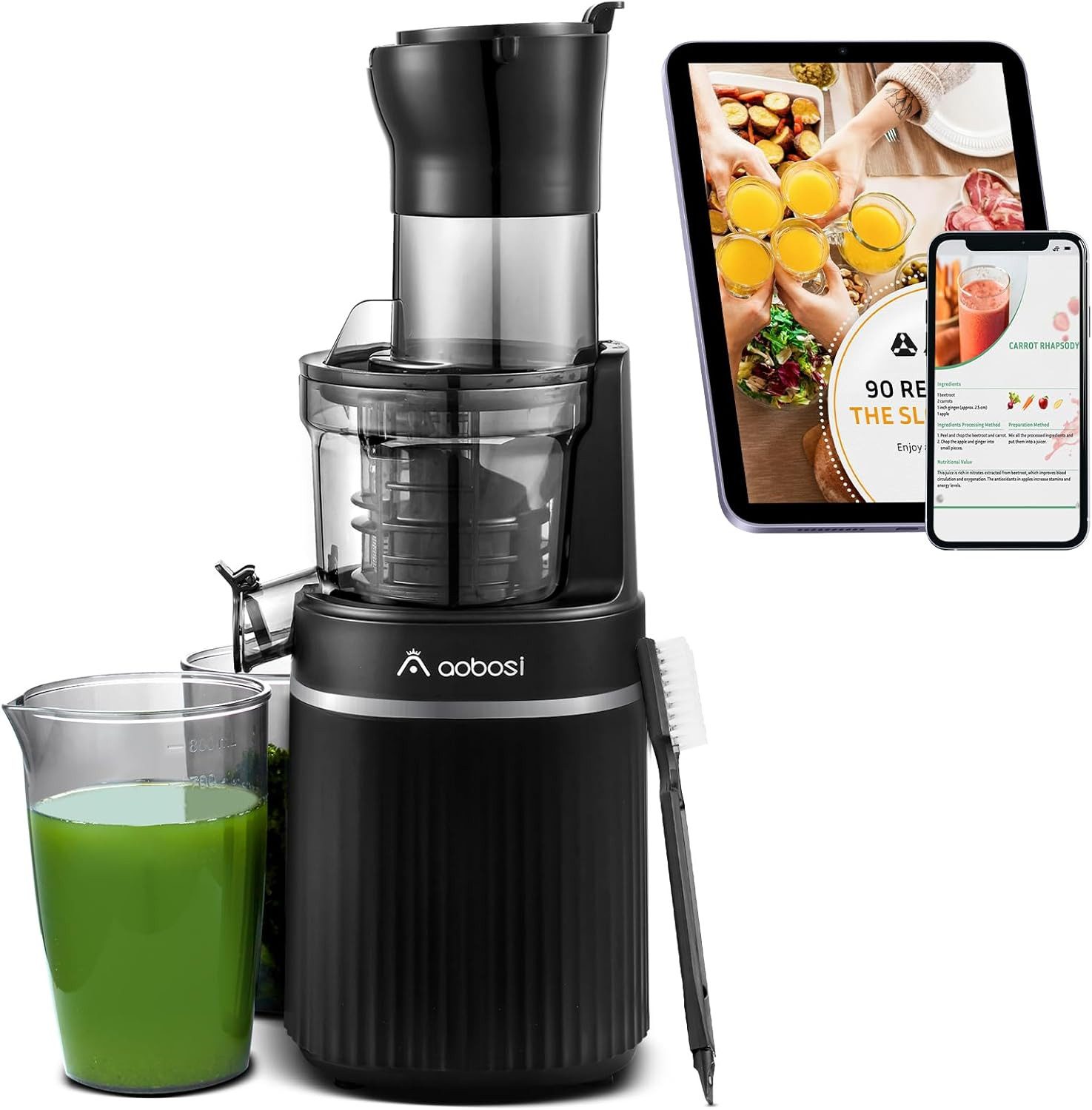 AMZCHEF Slow Juicer SJ02OT2, 220,00 W, GroßerDurchmesser leiser Motor Hohe Saftausbeute