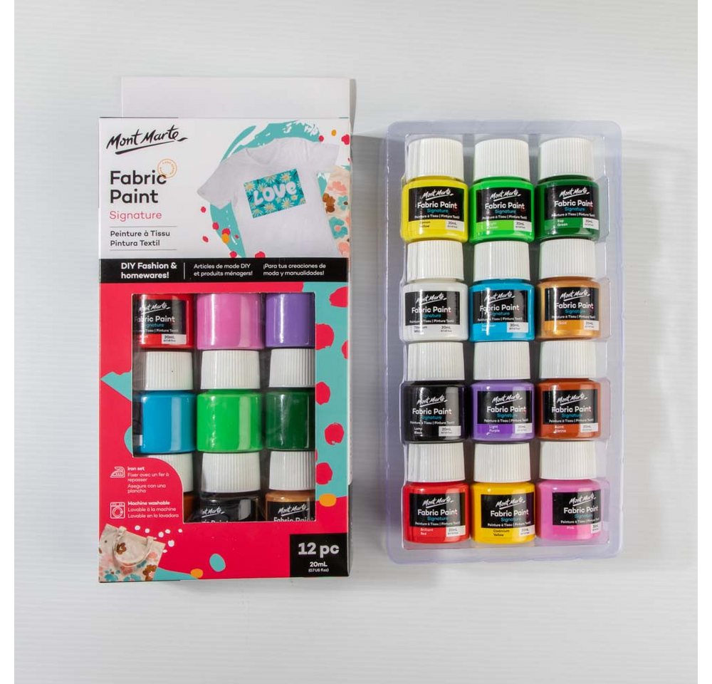 Thumbnail - Mont Marte Textilfarbe SIGNATURE-Set, waschfesten Stofffarben, 8 x, 12 x, oder 20 x je 20 ml, Waschfest & Hochpigmentier...