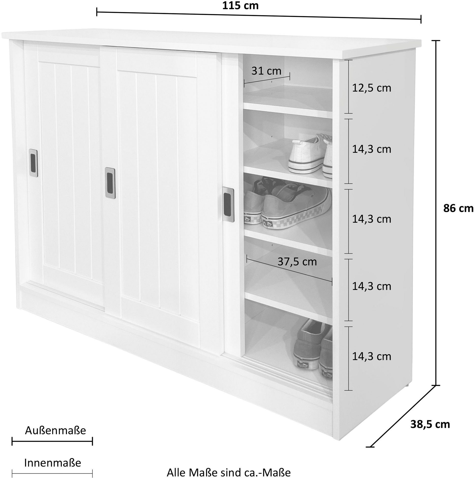 Nekso, 3 Schiebetüren grau MDF, | Home affaire Schuhkommode grau