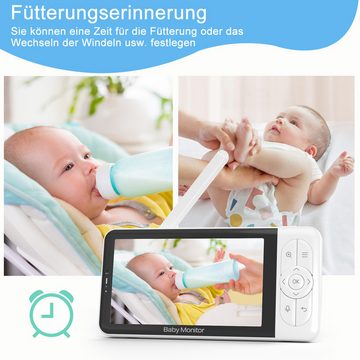 Jioson Video-Babyphone Video-Babyphone Babyphone mit Kamera, Video Baby Monitor Europanorm, Infrarot-Nachtsicht, Temperaturanzeige, Schlaflieder, Zwei-Wege-Audio, mit VOX Modus 2.4 GHz Gegensprechfunktion, Extra Großer 5-Zoll-LCD-Bildschirm