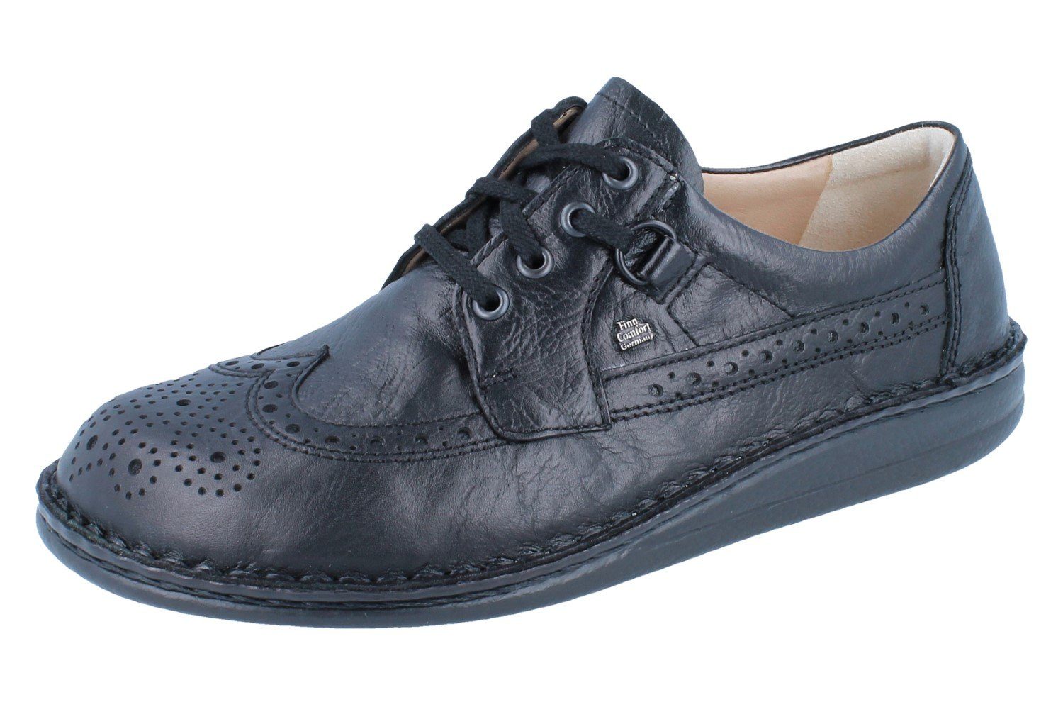 Finn Comfort FINN COMFORT York Herren Halbschuhe schwarz Glattleder - Größe: 45 Schnürschuh Wechselfußbett