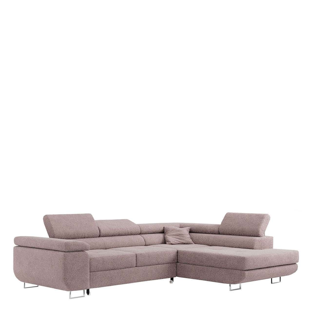 Hellrosa GUSTAW-L, Ecksofa MKS Wohnlandschaft mit L-Form, Abriamo und Schlaffunktion MÖBEL Bettkasten,