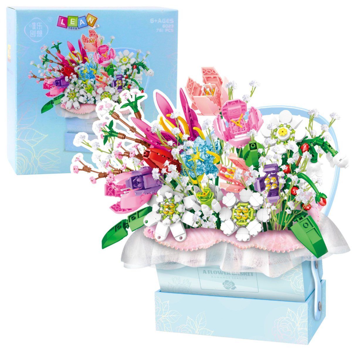 Wisam Bausteine-Komposition in einer Box, florale blaue LED-Box, 761 Teile. Spielbausteine
