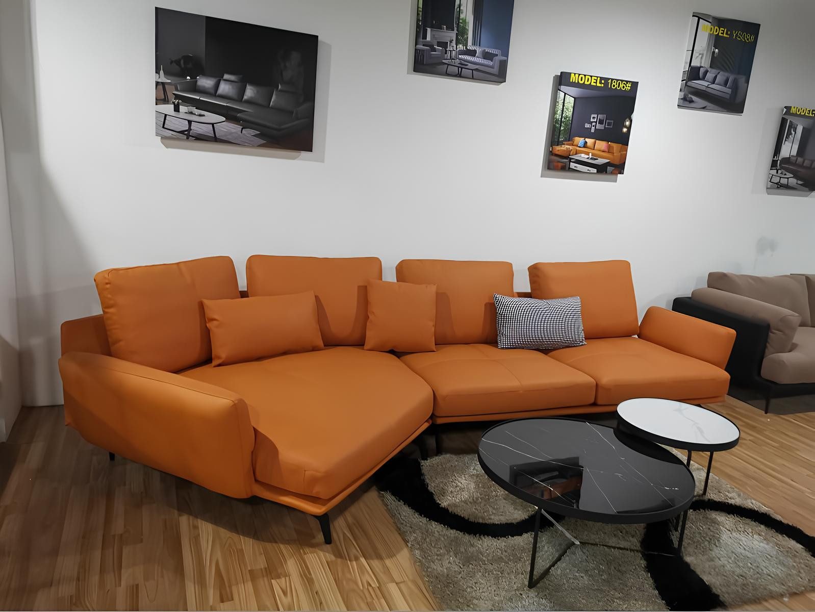 Xlmoebel Ecksofa L-förmiges Sofa in Orange mit hochwertigem Lederbezug, Ecksofa, Hergestellt in Europa