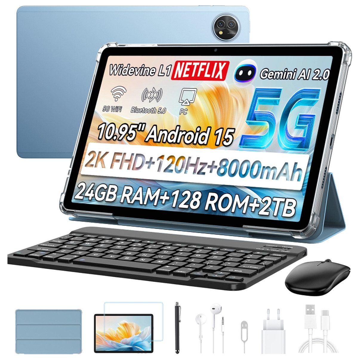 blackview 11" Zeno10 5G WiFi und 5G 8800mAh Akku KI Tablet (256 GB, 4G LTE, 5G, 11", 5G WiFi, 4G LTE/5G, 90Hz, Android 15, 13MP+16MP, Tiger T8200)