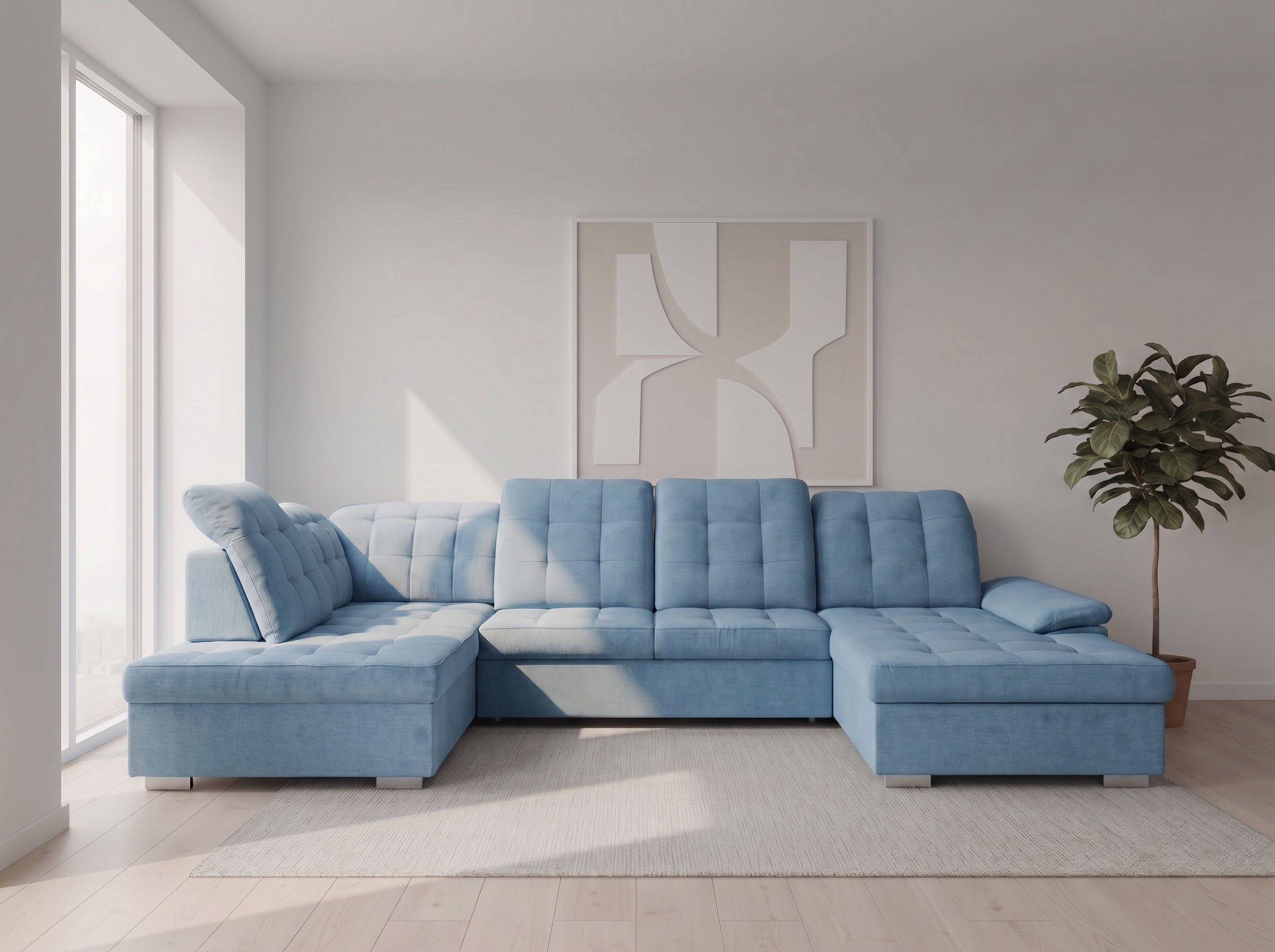 WERK2 Wohnlandschaft Kordula-New Multifunktion Couch, Breite 332cm, bequem, U-Form, Sofa in U-Form mit Schlaffunktion & Bettkasten, Schlafcouch