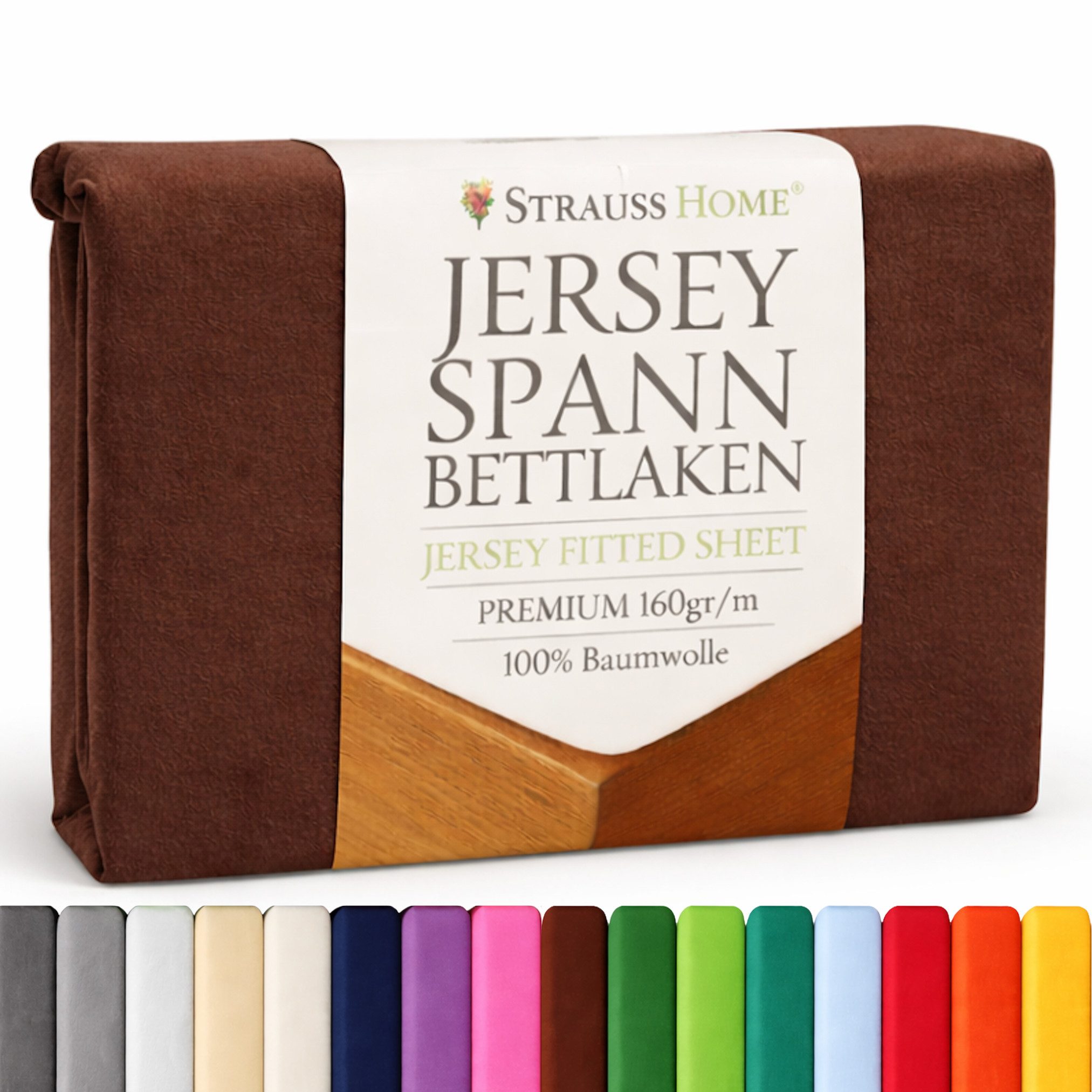 Strauss Home Spannbettlaken Premium 160 g/m² Gekämmte Baumwolle Jersey in Hotelqualität, Gummizug: Rundumgummi, OEKO-TEX®-zertifiziert - Hotelqualität – Formstabil & Langlebig