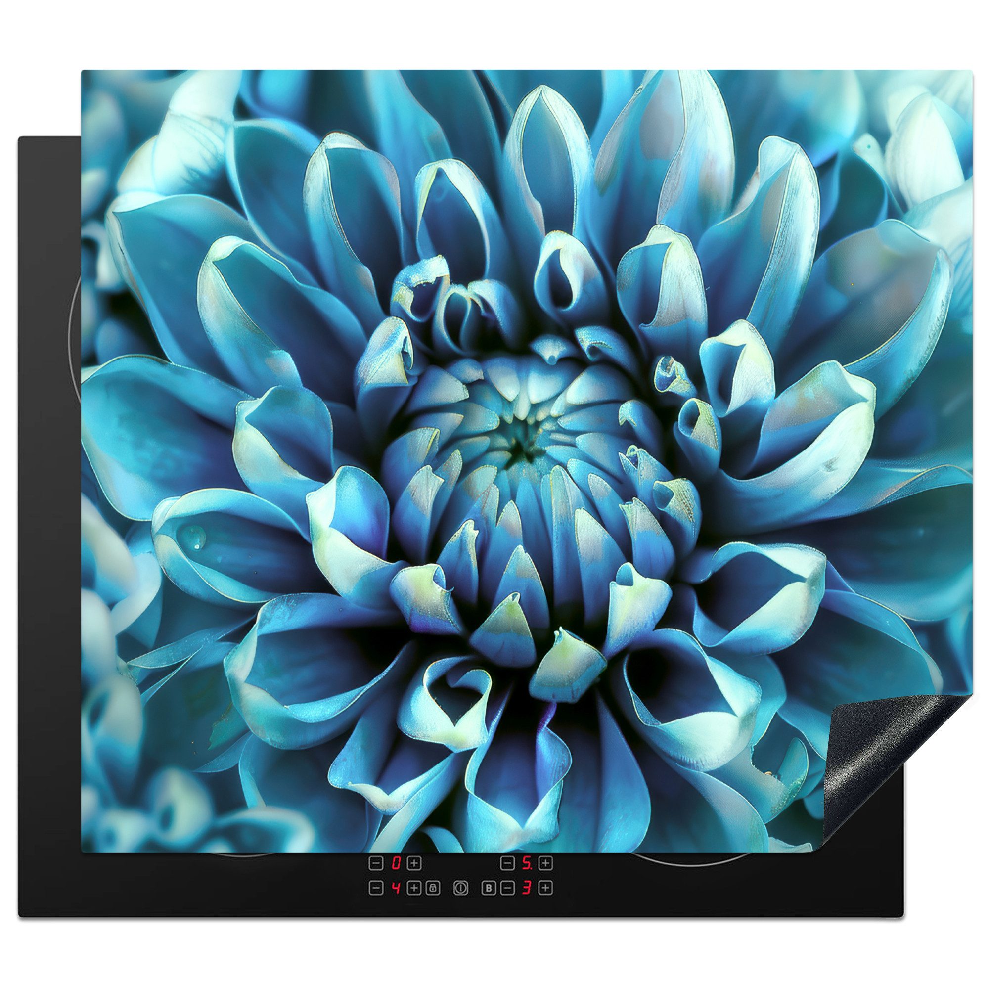 MuchoWow Herd-Abdeckplatte Blau - Dahlie - Blume - Natur, Vinyl, (1 tlg), Cerankochfeld Abdeckung, Herd Abdeckplatten Vinyl, 58.3x51.3 cm