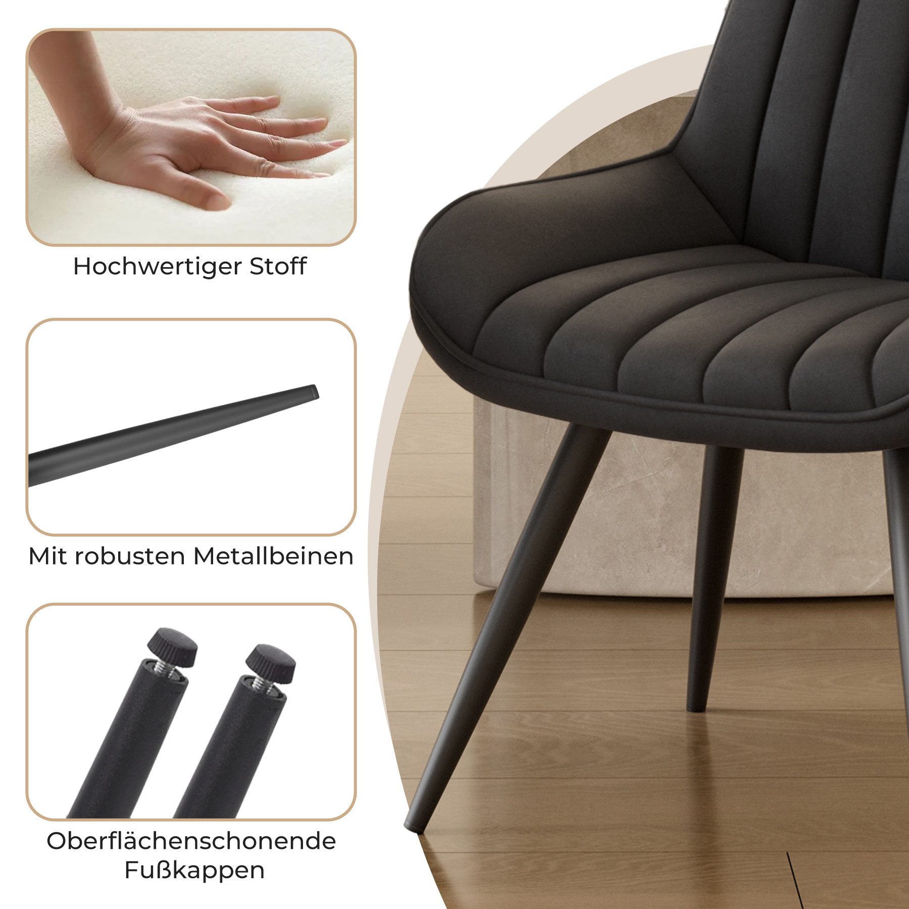 HawthyHome Esszimmerstuhl bequeme Polsterstühle Küchenstuhl (2 St), mit Rückenlehne Metallbeine, 2er Set – Bild 4 von 5