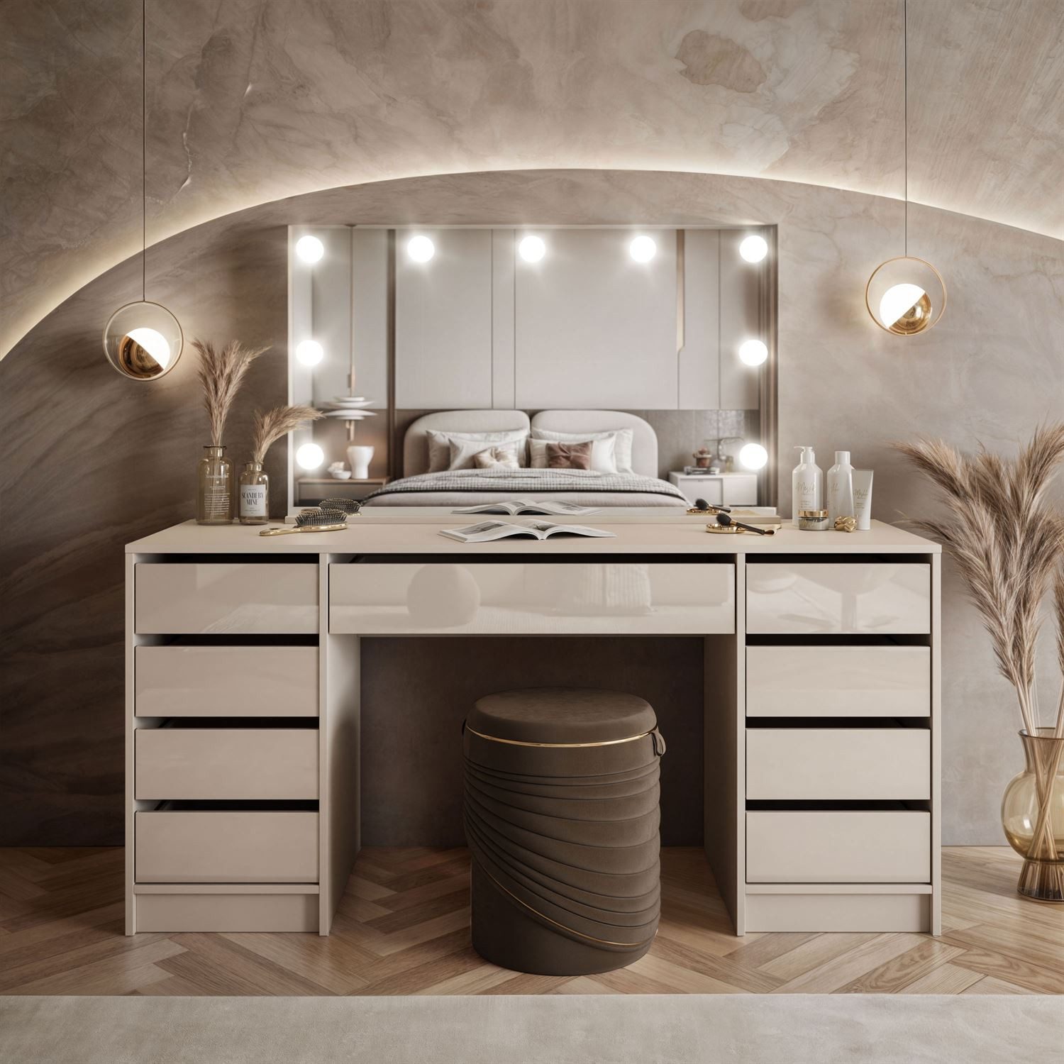 Lookway Schminktisch MADA DOUBLE ELITE mit Spiegel und Beleuchtung