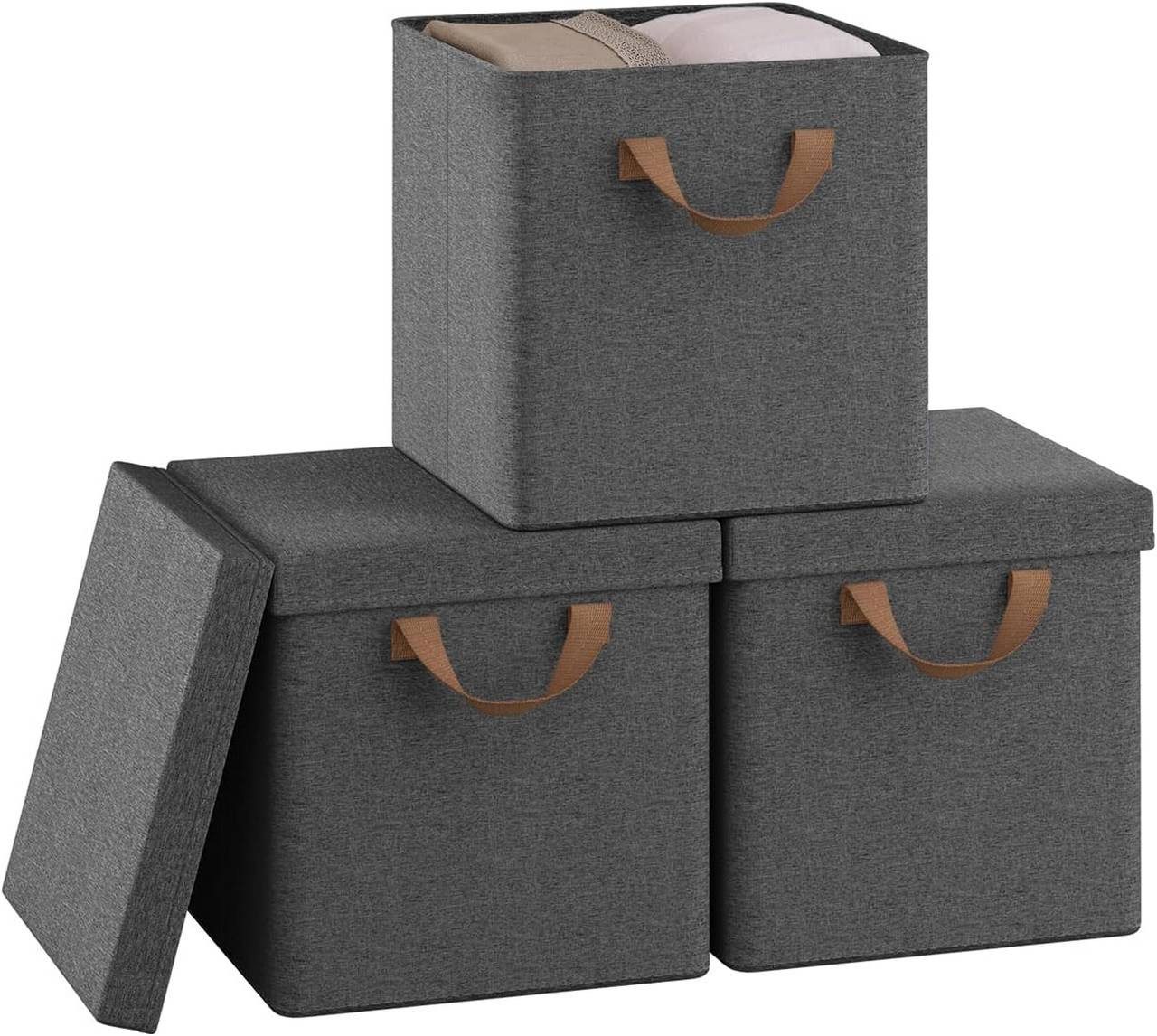 Woltu Aufbewahrungsbox (3 St), faltbare Stoffboxen 3 Stück, mit Griffen Metallrahmen