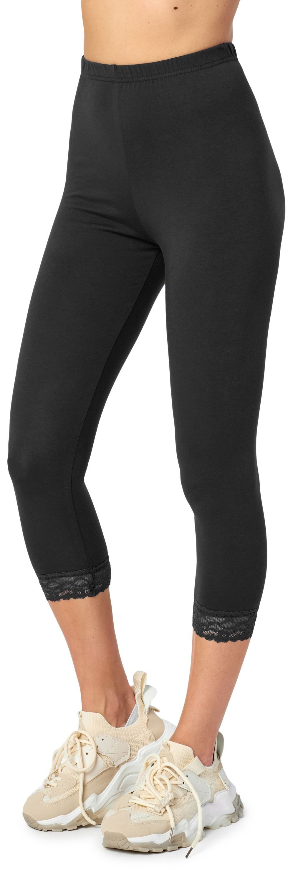 Merry Style Leggings Damen 3/4 Capri Hose MS10-224 (1-tlg) aus Baumwolle mit Spitze