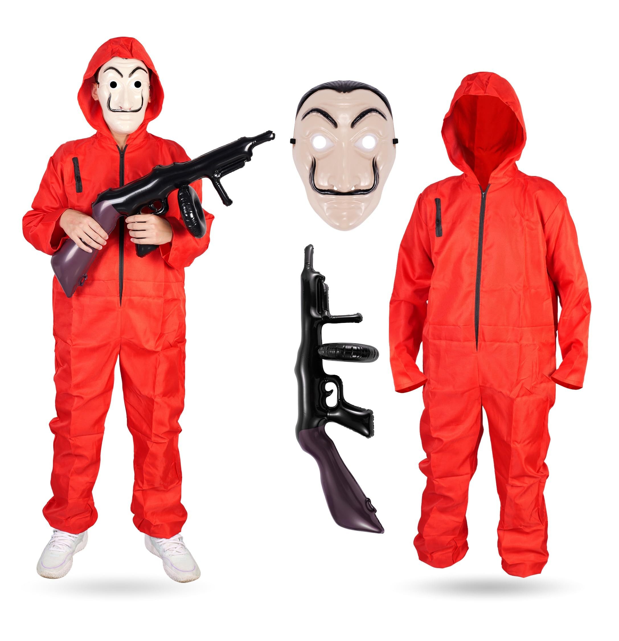 Costumed Kostüm 3 Teilig Haus des Geldes Kostüm Set - Halloween Kostüm Herren Maske, Unisex