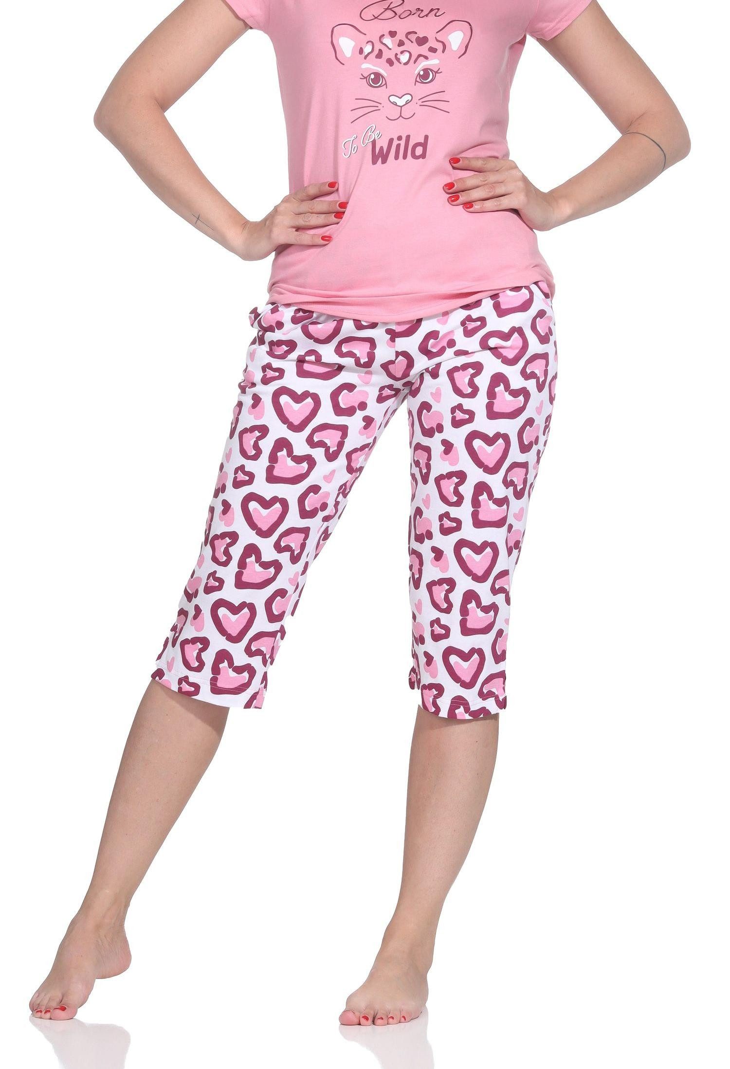 Pyjama Normann Damen kurzarm Capri Pyjama im Animal Print–auch in Übergröße