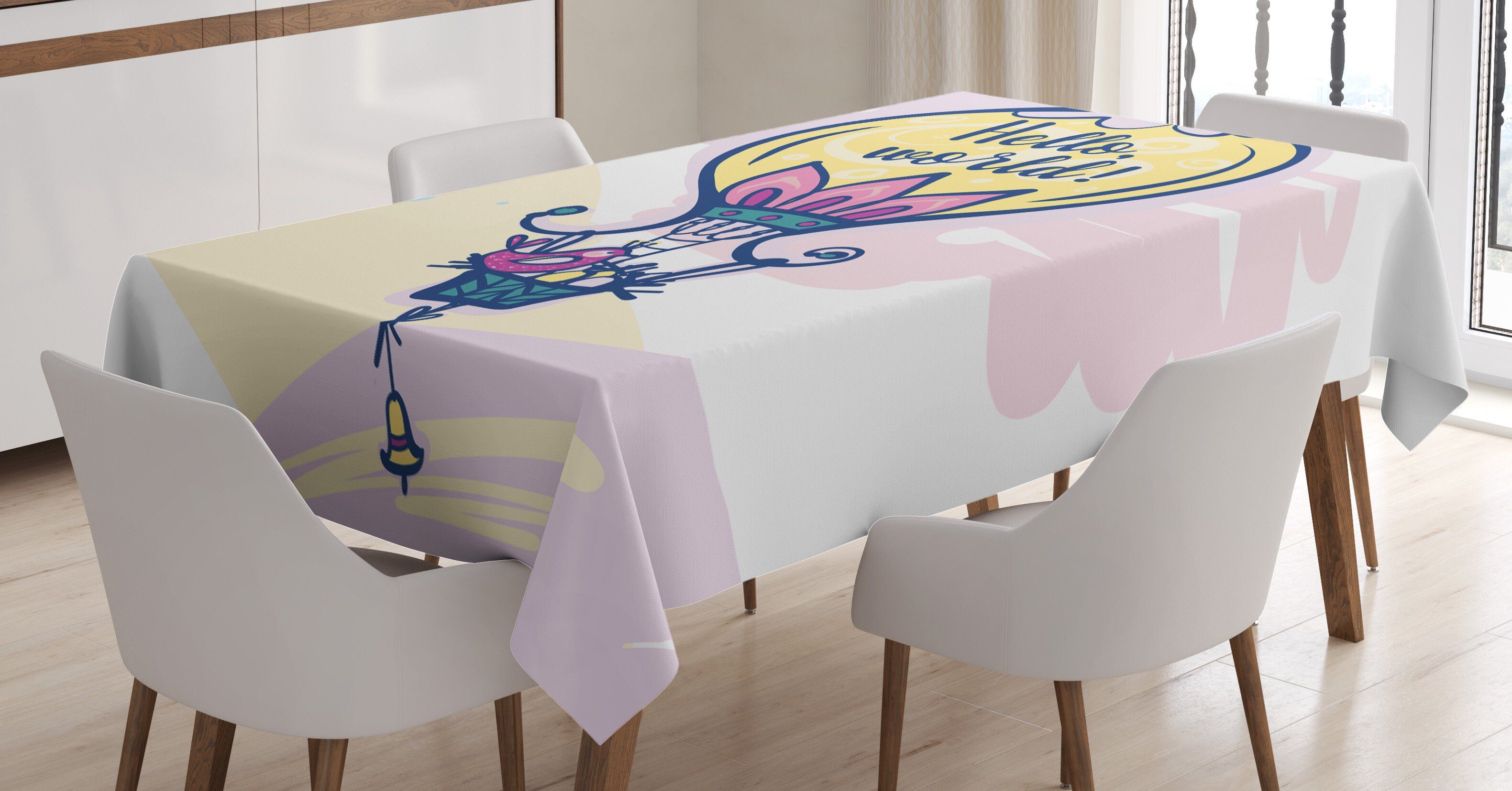 Abakuhaus Tischdecke Farbfest Waschbar Für den Außen Bereich geeignet Klare Farben, Zitat Ballon und Vogeleier