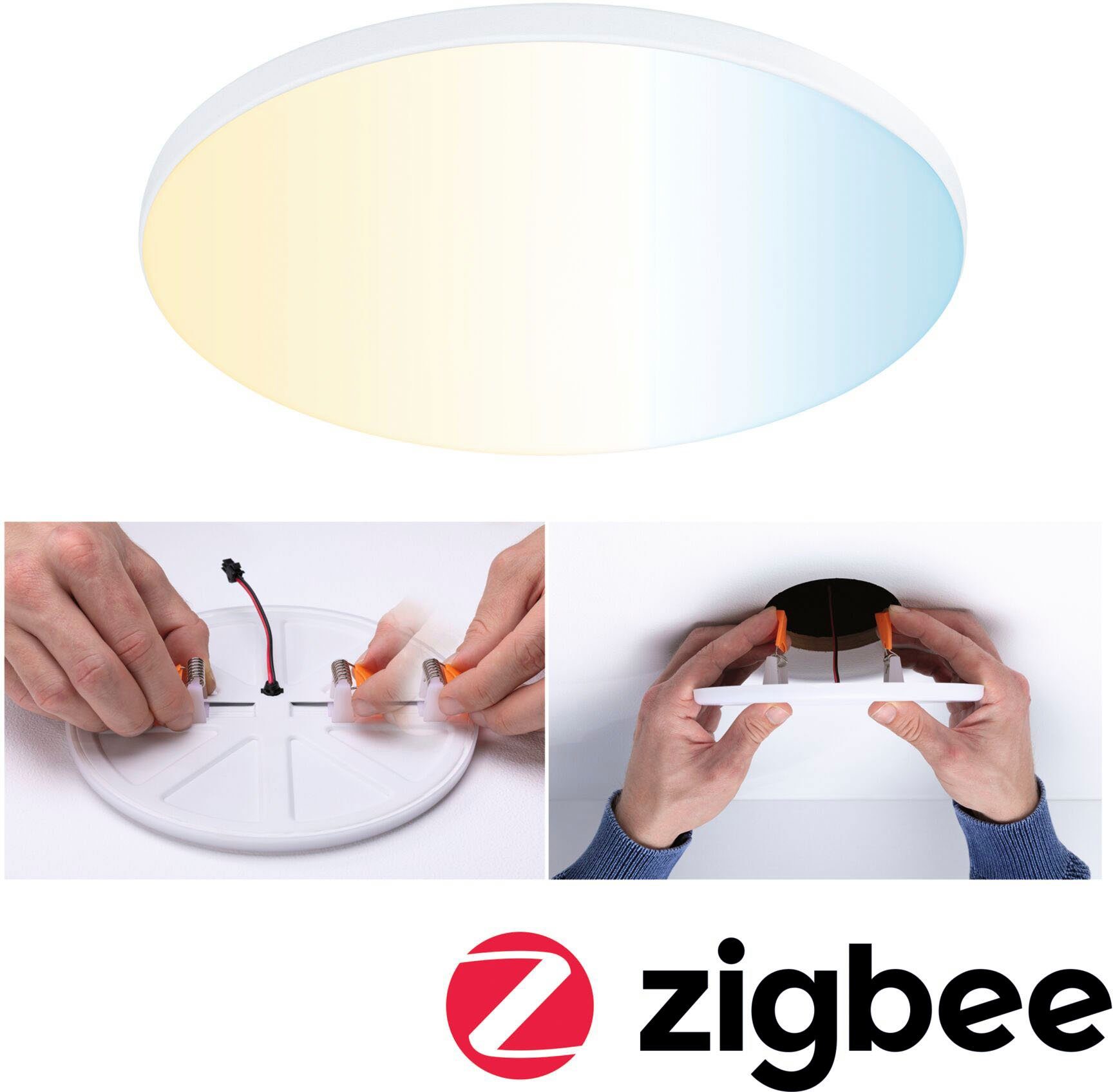 Edge IP44 integriert, Einbaupanel LED rund Paulmann steuerbar LED dimmbar, White Veluna ZigBee, 1000lm fest 160mm VariFit LED Einbauleuchte Tunable Tageslichtweiß, Weiß App