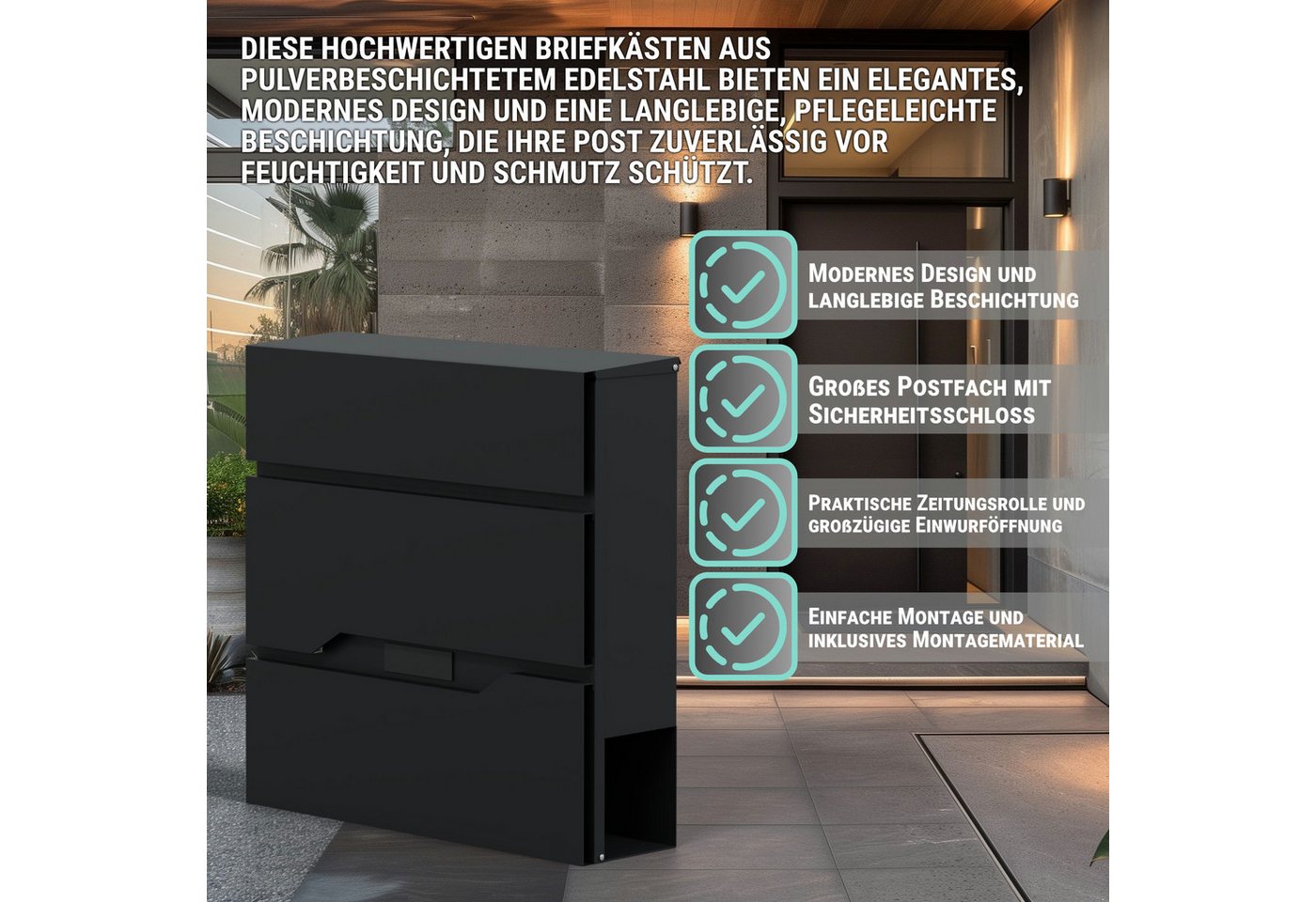 Thumbnail - HAGO Briefkasten Briefkasten Edelstahl pulverbeschichtet Postfach Zeitungsrolle Sicherh, Zeitungsrolle,Geschütztes Schlo...