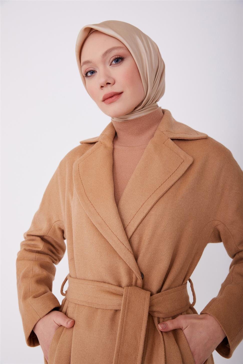 ARMNE Langmantel Armine Taillenmantel mit Grtel moderne und elegante Hijab-Mode-armine 1