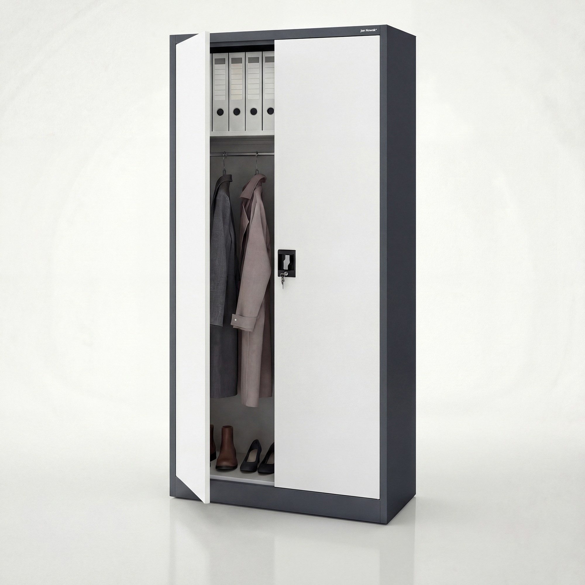 Jan Nowak Mehrzweckschrank Metall Mehrzweckschrank 90 cm DAWID 3 Zonen abschließbar Stahl (Putzschrank Büro Garderobe Sozialraum Kleiderstange Schlüssel, 0,6 mm 185 x 90 x 45 cm Wandmontage Schloss 2 Schlüssel robust) 3 Zonen Halbablage Driegelpunkt-Schloss langlebig 13 Farben