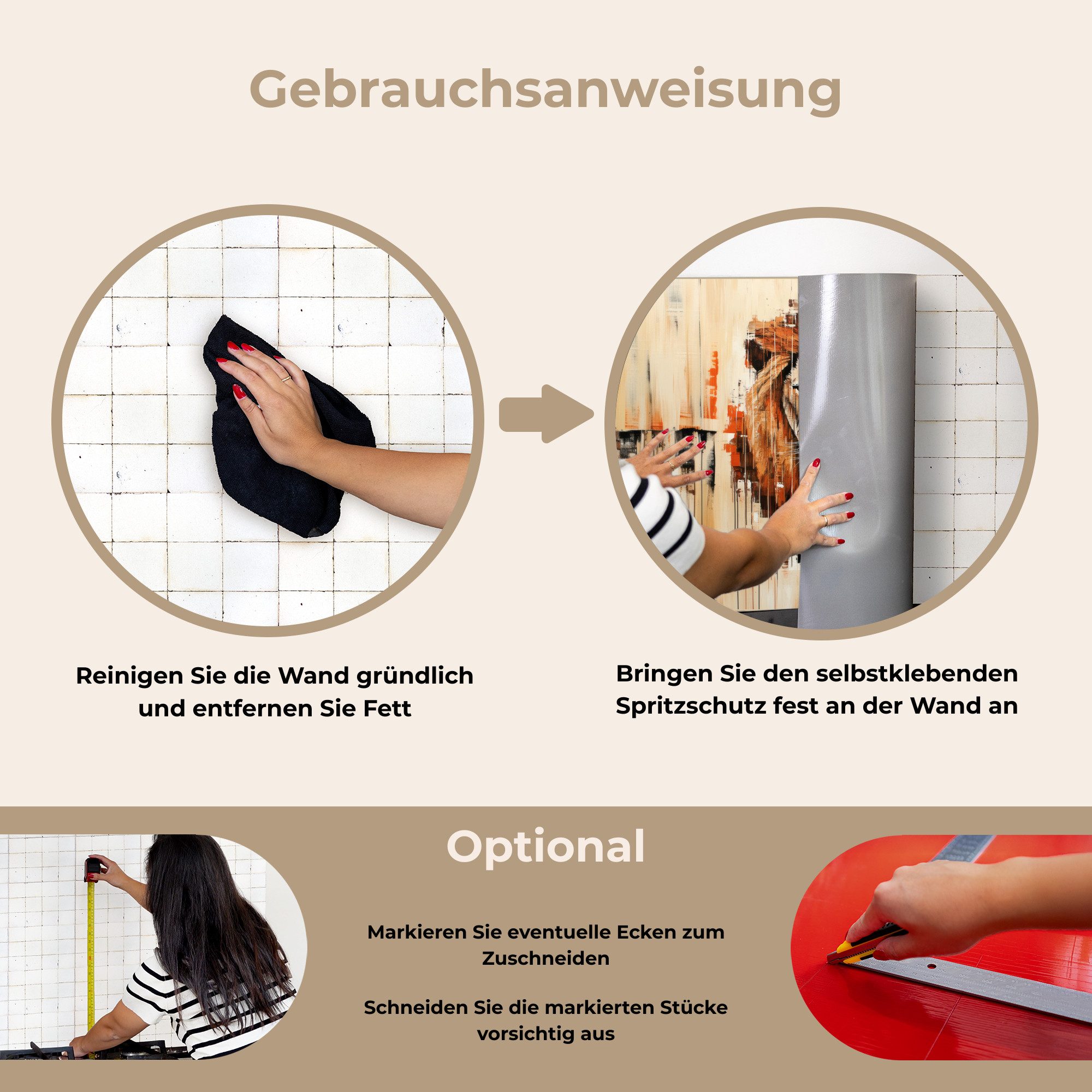 KitchenYeah Küchenrückwand selbstklebend (keine Folie) Löwenkopf - Leinen - Creme, (1-tlg), Küchenrückwand, Spritzschutz, Kitchen, 60x30 cm – Bild 3 von 5
