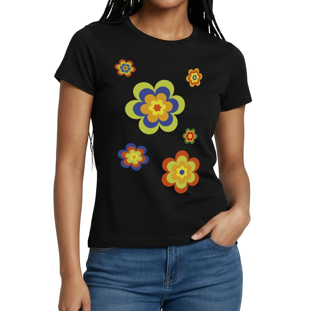 Spreadshirt T-Shirt Hippie Flower Power Blumen Fasching Frauen T-Shirt (1-tlg)