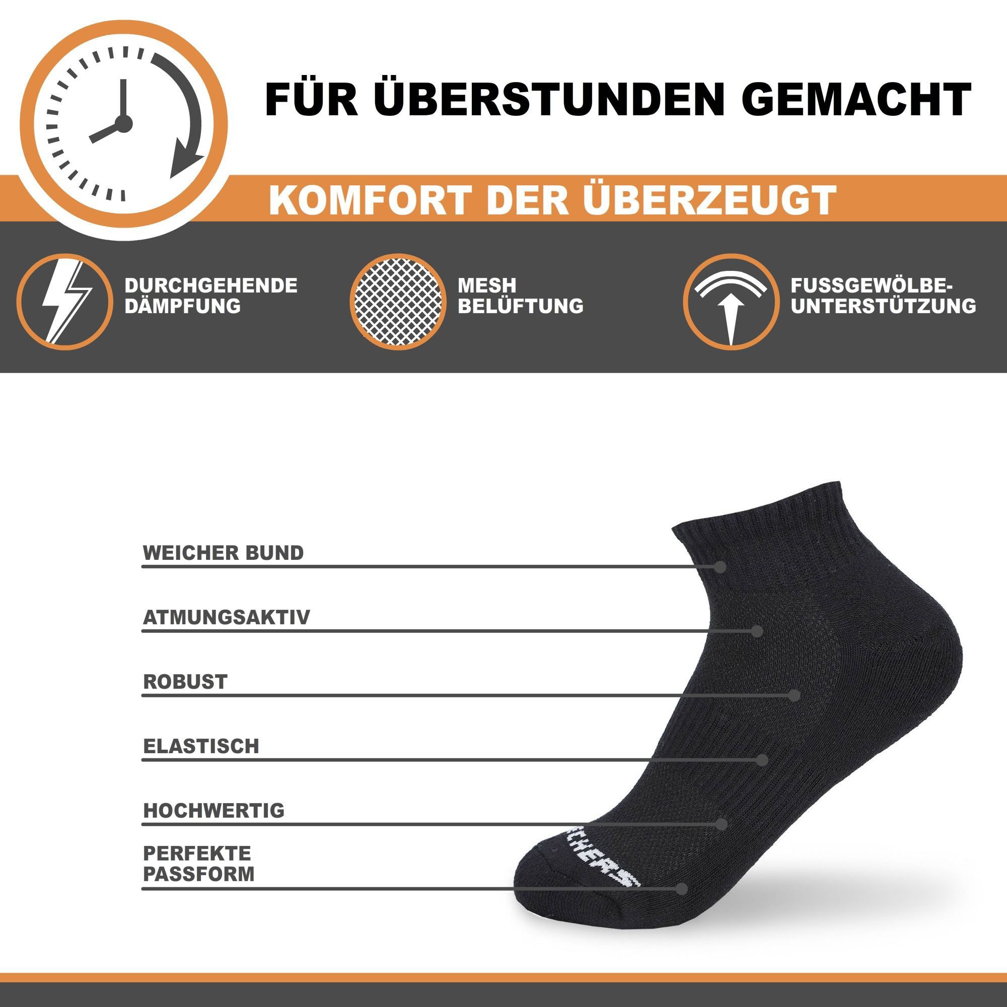 Skechers Socken für Damen und Herren Multi Pack - Mesh Belüftungstechnologie (5er, 10er, 15er und 20er Pack) Robustes Material und bequemer Tragekomfort - Gepolstertes Fußbett