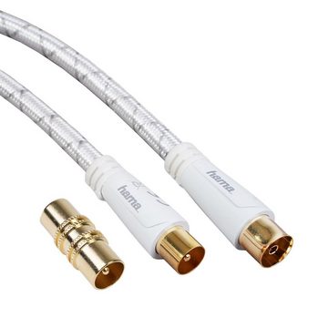Hama HQ 5m Antennen-Kabel 120db Koaxial-Kabel Weiß Video-Kabel, Koaxial, Koaxial (500 cm), Koax-Kabel, 120 db, 4-Fach geschirmt, vergoldet, 5m, für TV LED etc