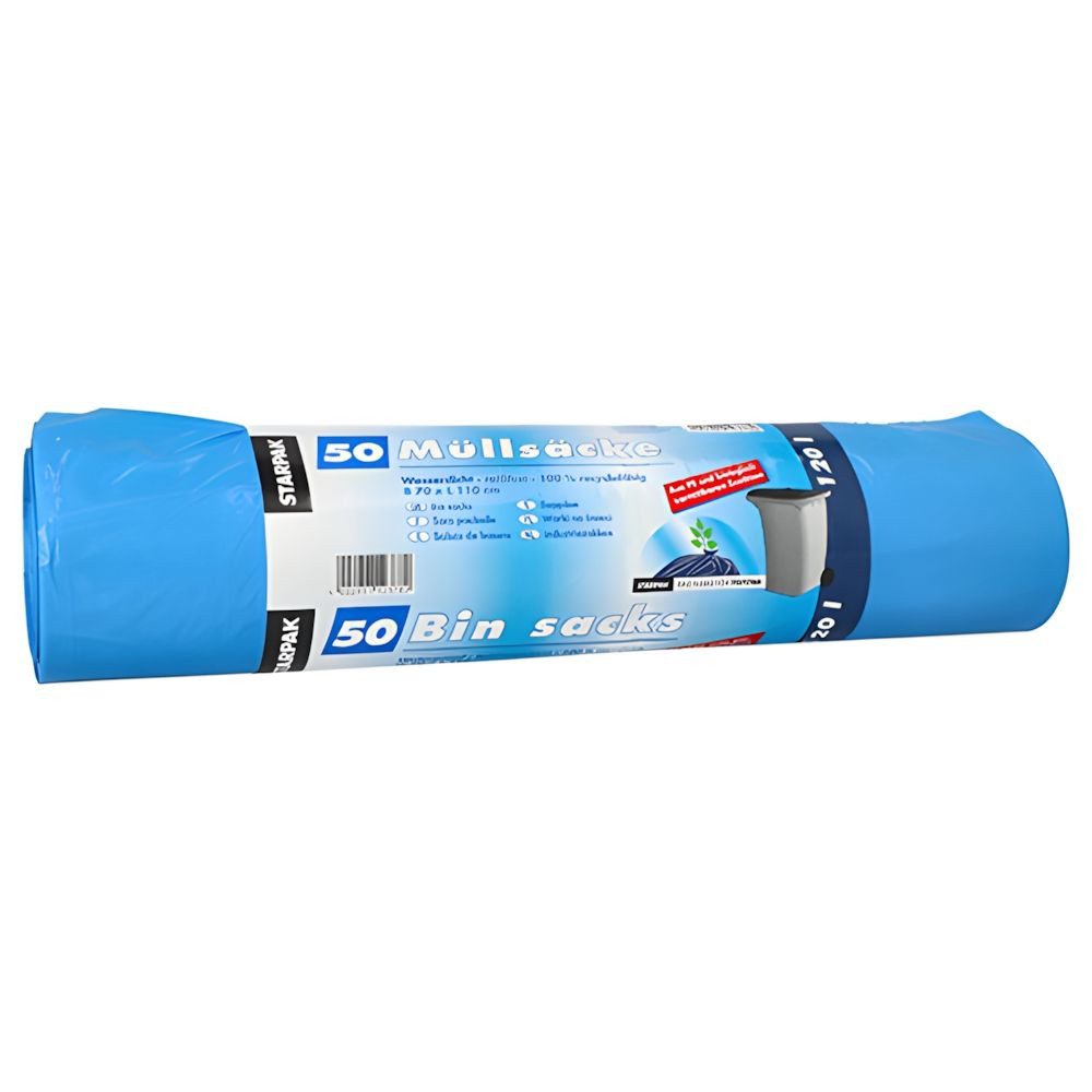 PAPSTAR Müllbeutel Müllsäcke, HDPE 120 l 110 cm x 70 cm blau 24 my 50 Stk