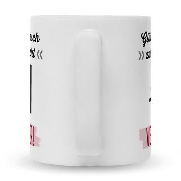 GRAVURZEILE Tasse mit Spruch - Glückwunsch zur Flucht, Keramik, Farbe: Weiß