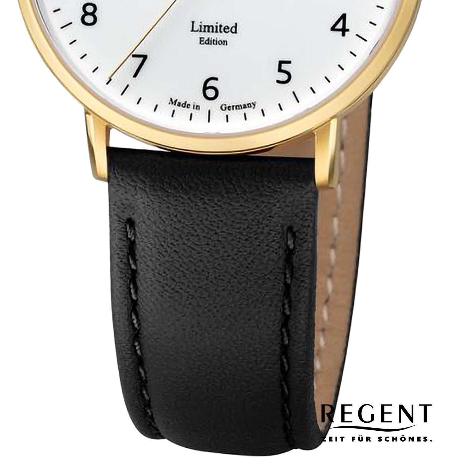 Armbanduhr groß Lederarmband 32mm), Quarzuhr Damen Regent (ca. Armbanduhr rund, extra Regent Analog, Damen