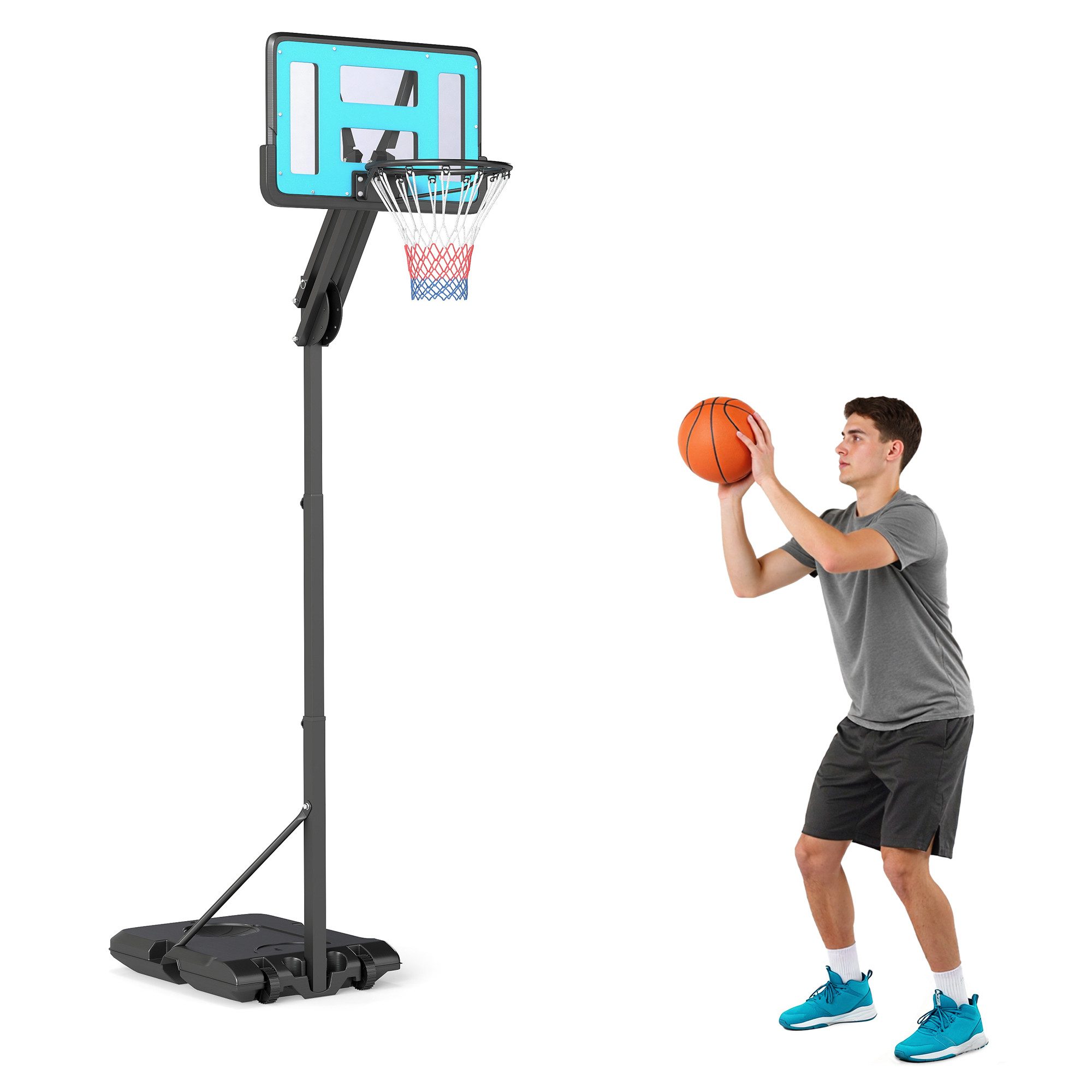 SPORTNOW Basketballkorb mit Ständer, Rolle, 146–236 cm höhenverstellbar (Korbanlage mit 71x45cm Rückwand, 1-St., tragbar Basketballständer), für Jugendliche, Erwachsene, für Indoor, Outdoor