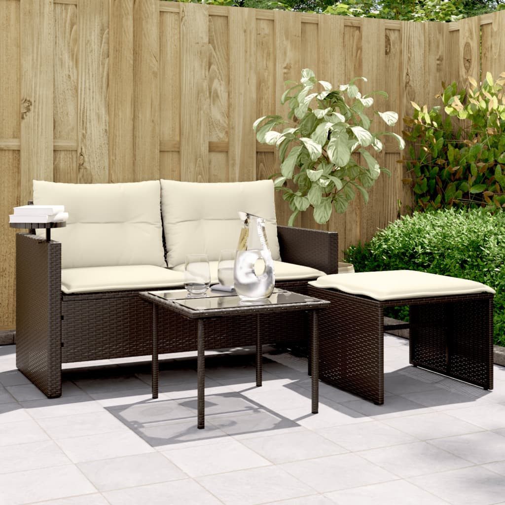 vidaXL Loungesofa 3-tlg. Garten-Sofagarnitur mit Kissen Braun Poly Rattan, 1 Teile