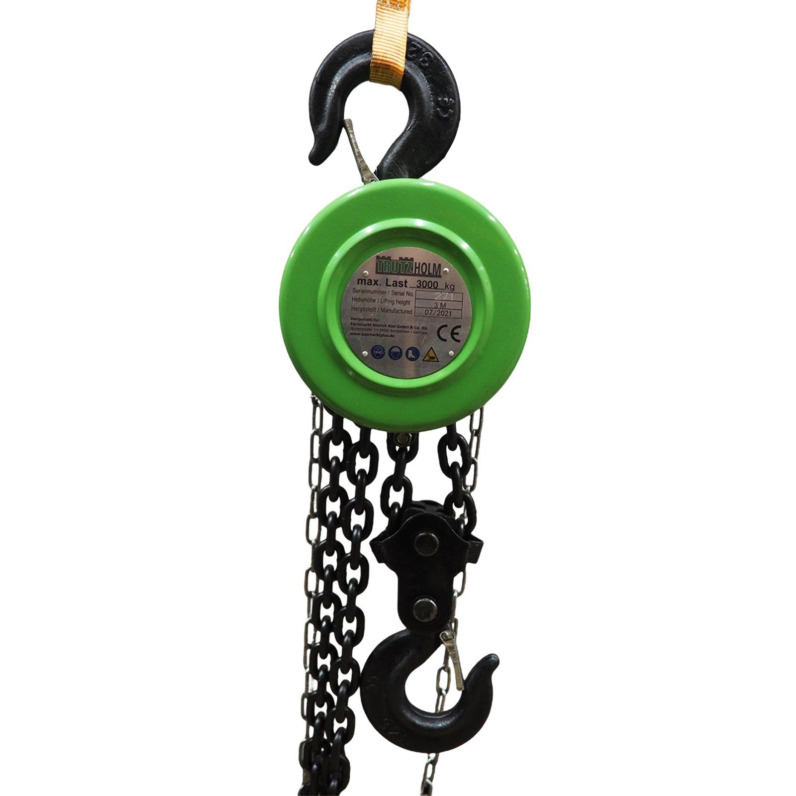TRUTZHOLM Kettenzug rund 3 t Tragkraft - 3 m Hubhöhe - Einzelbremse HSZ Flaschenzug, (Produkt, 1 St), Blockiersystem