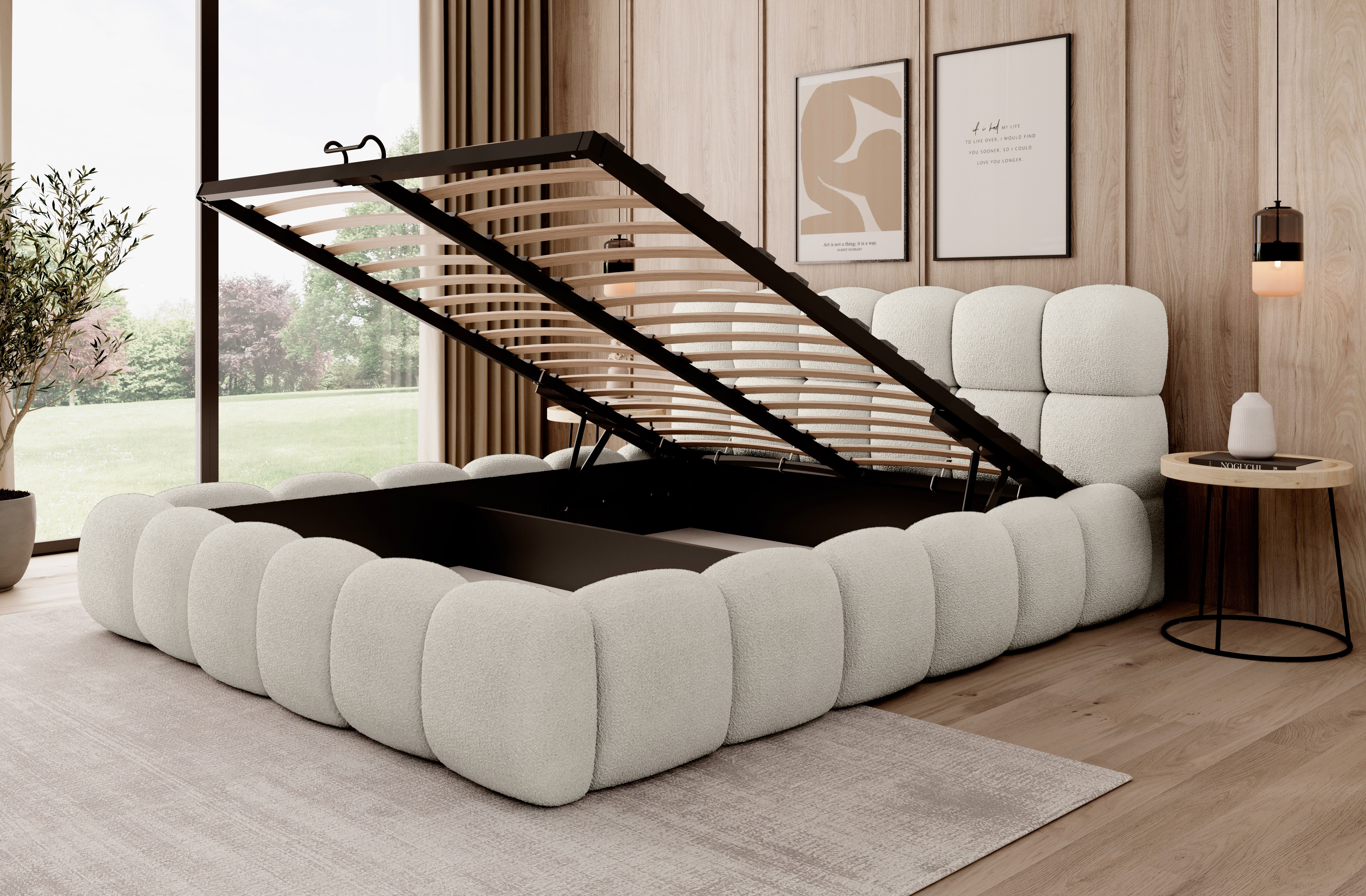 thematys Polsterbett mit Bettkasten / Stauraumbett, Bouclé 140x200 - 200x200cm (Optional mit 28 cm H3/H4 Taschenfederkern oder 23 cm Taschenfederkern-Matratze H – Bild 5 von 5