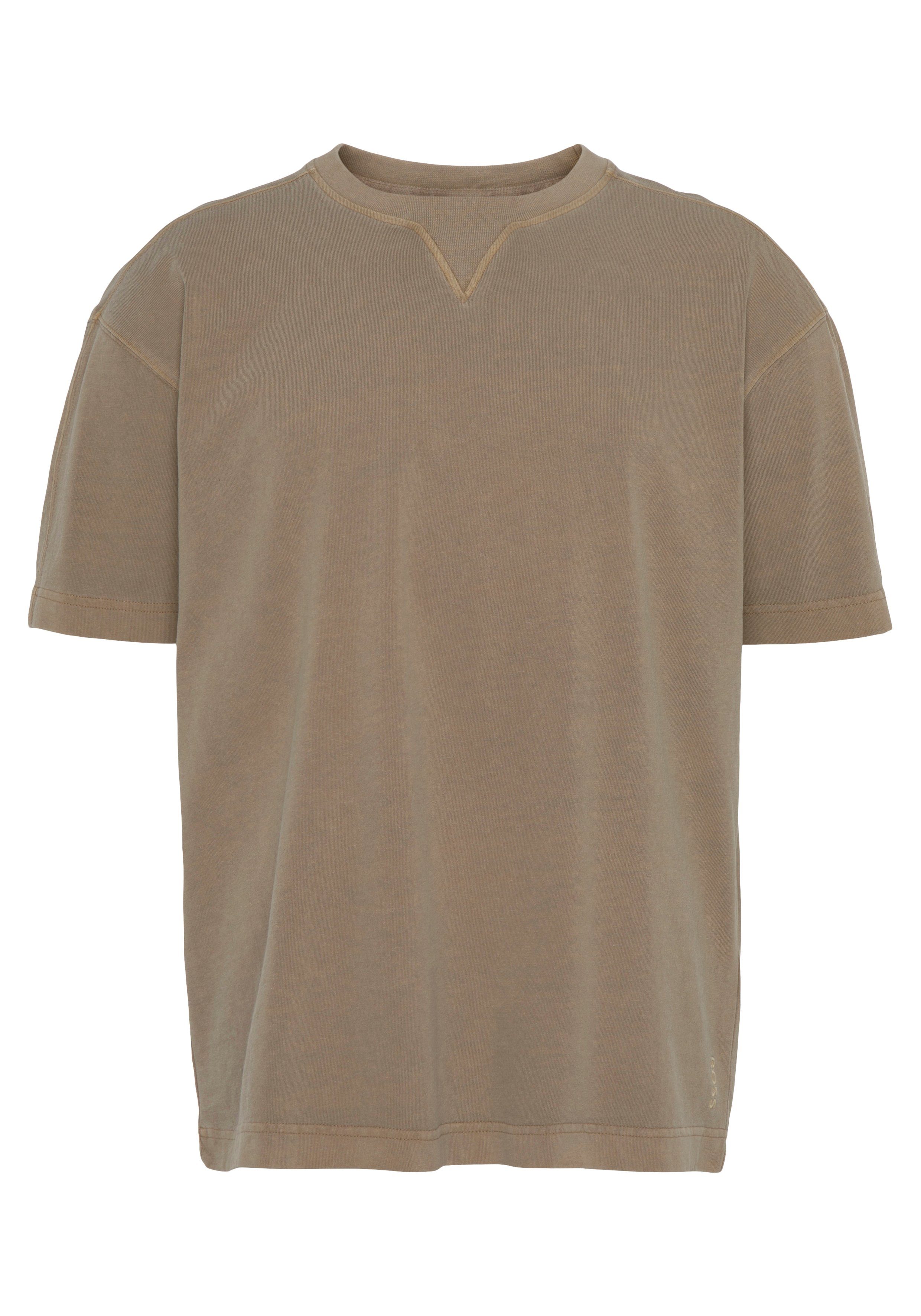 BOSS ORANGE T-Shirt mit V-Detail am Rundhalsausschnitt beige