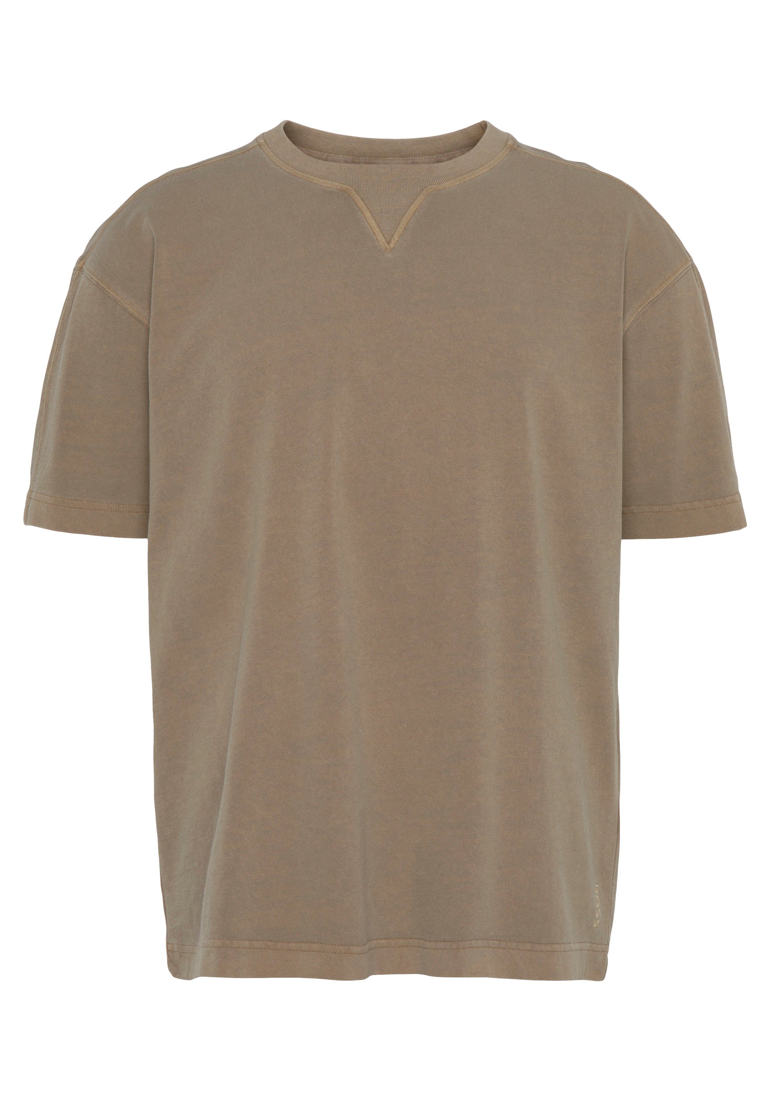 BOSS beige V-Detail T-Shirt am ORANGE Rundhalsausschnitt mit