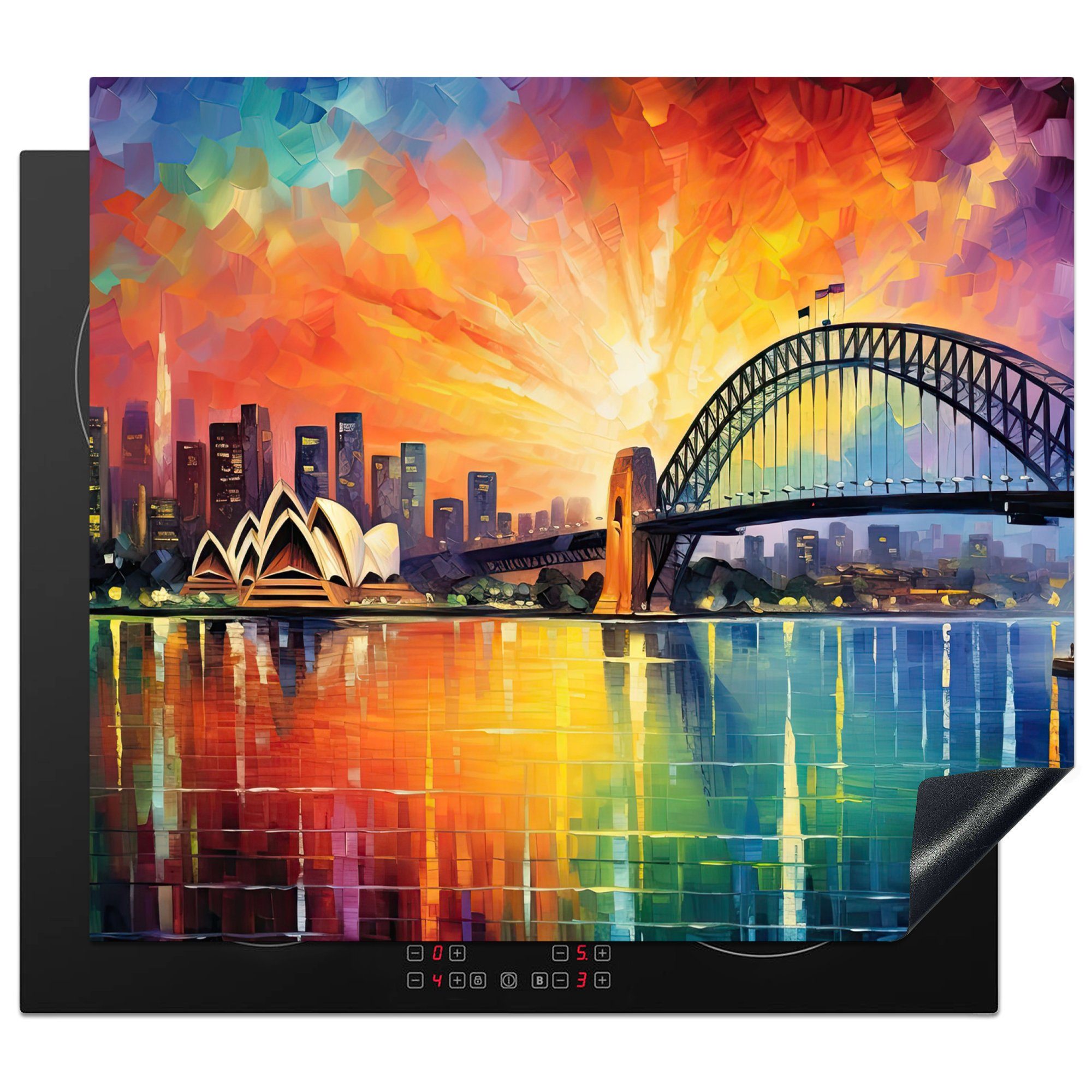 MuchoWow Herdblende-/Abdeckplatte Sydney - Brücke - Sonnenuntergang - Kunst, Vinyl, (1 tlg), 60x52 cm, Mobile Arbeitsfläche nutzbar, Ceranfeldabdeckung