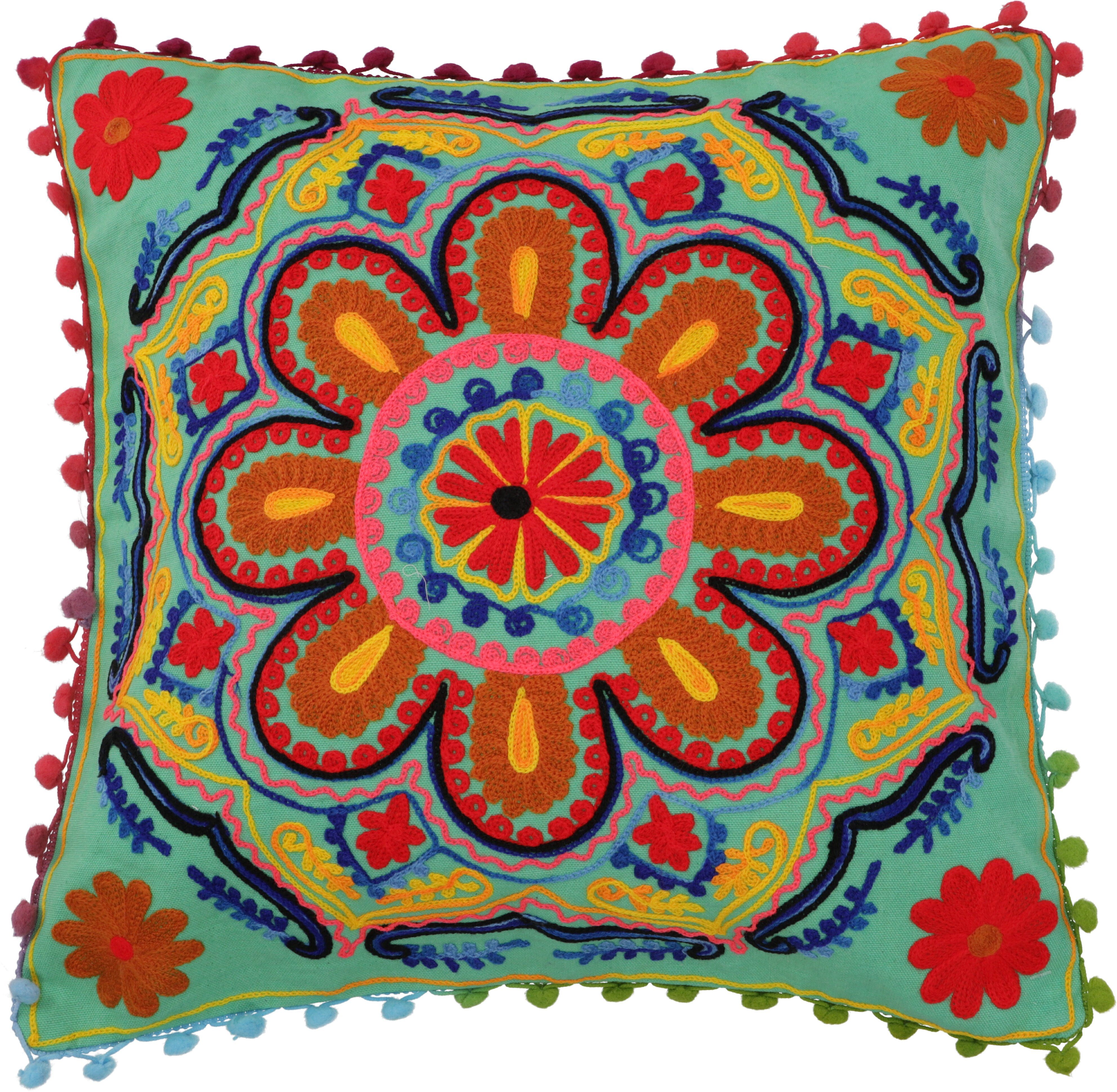 Guru-Shop Kissenbezüge Boho Kissenhülle, farbenfrohes besticktes..