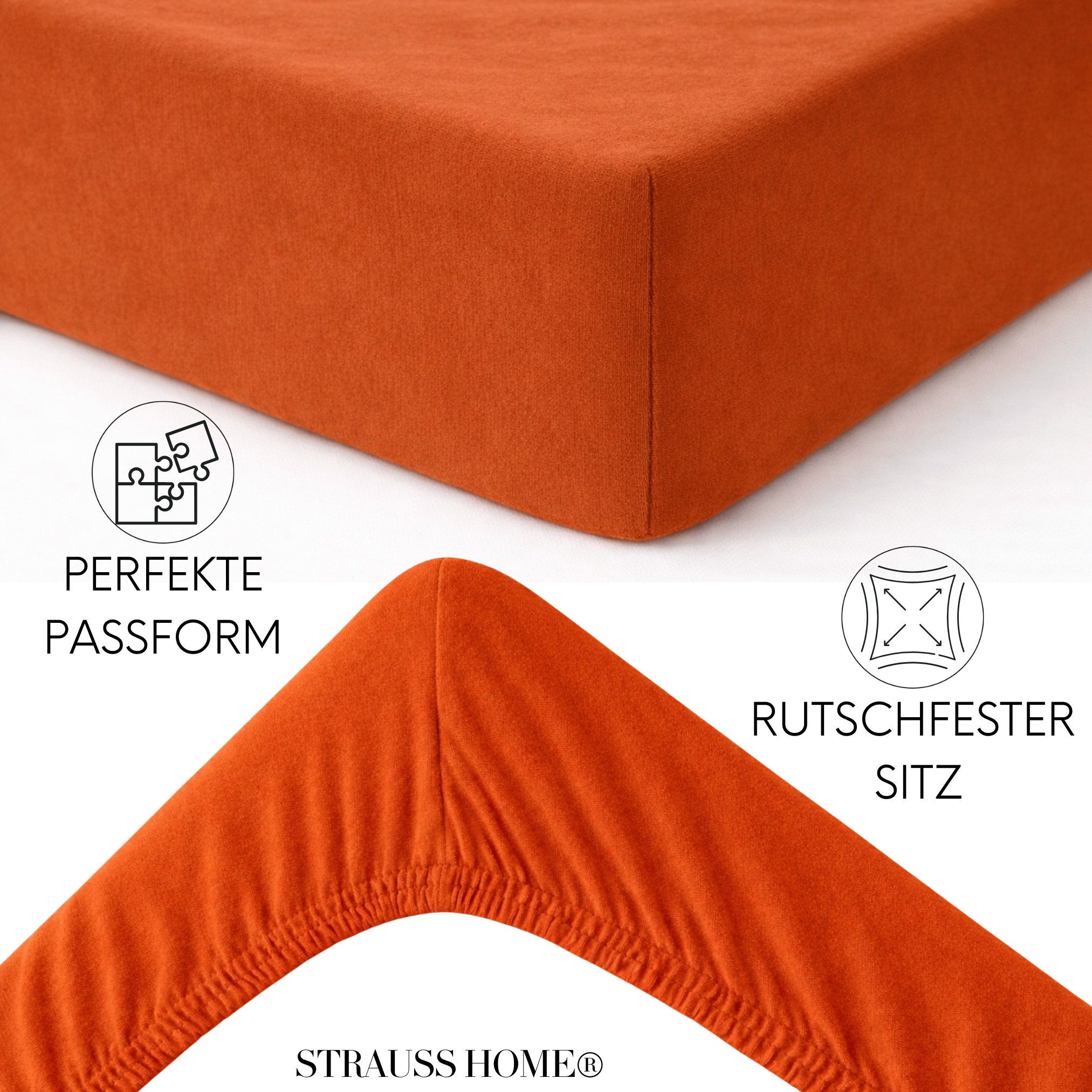 Strauss Home Spannbettlaken Premium 160 g/m² Gekämmte Baumwolle Jersey in Hotelqualität, Gummizug: Rundumgummi, OEKO-TEX®-zertifiziert - Hotelqualität – Formsta – Bild 4 von 5