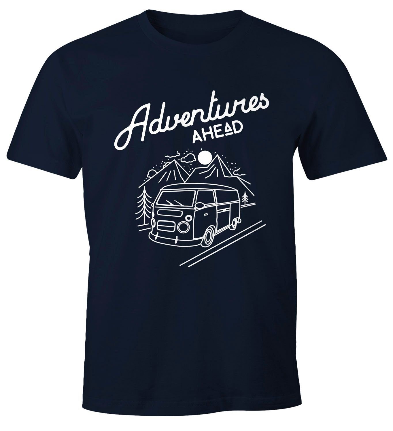 Adventures Print Bus Retro mit Herren T-Shirt Moonworks® Ahead Print-Shirt navy MoonWorks Abenteuer