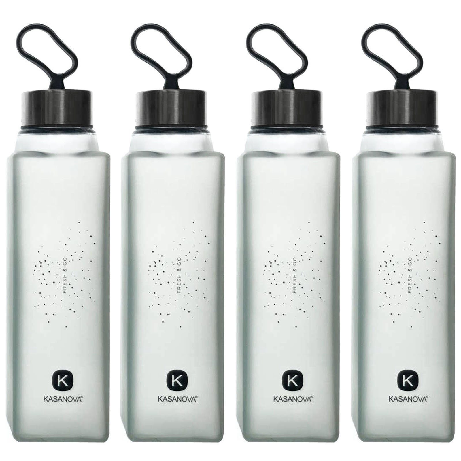 KASANOVA Trinkflasche PURE Wasserflasche Premium Grau Auslaufsicher Glasflasche Robust, 420ml, mit Silikonschlaufe