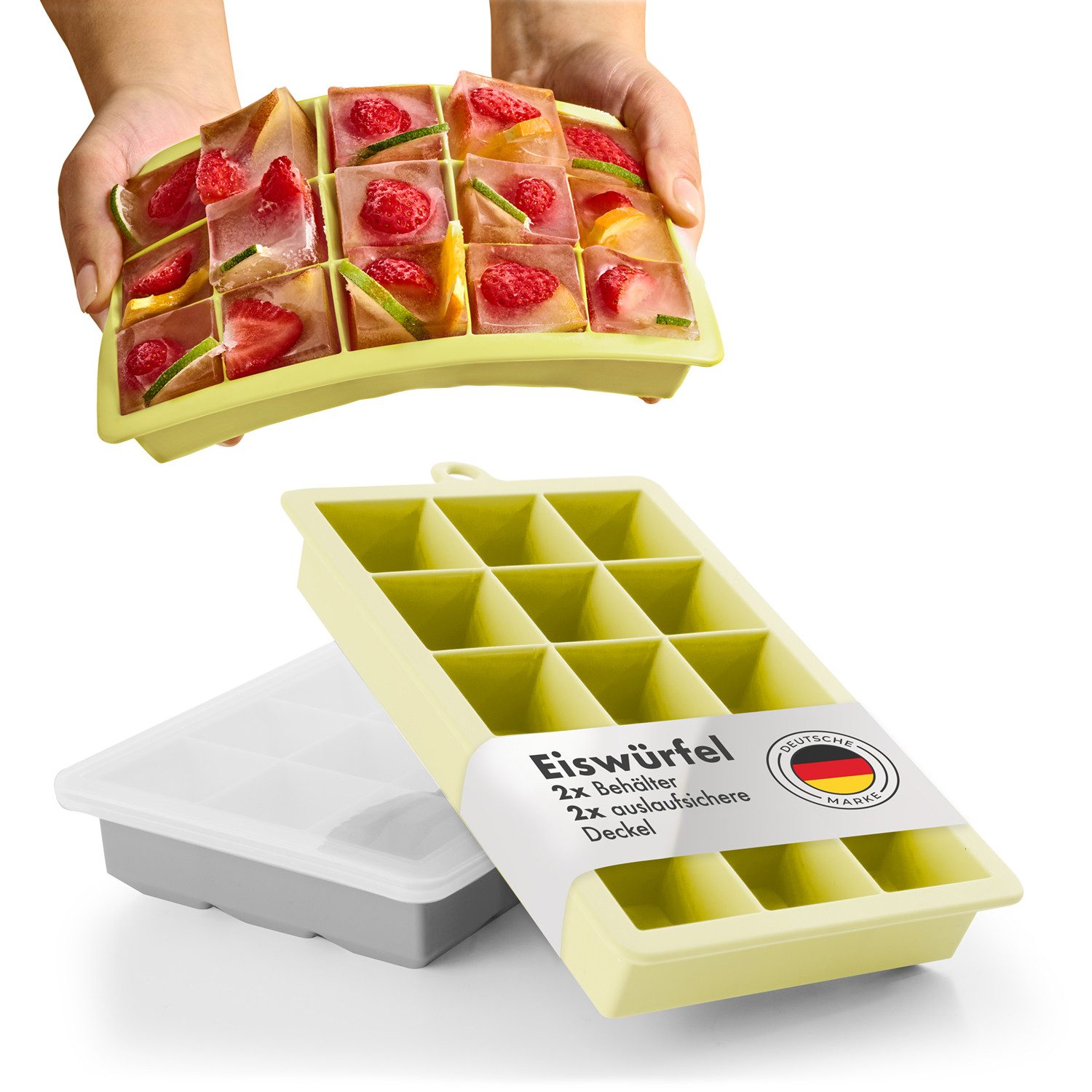 Eiswürfelform Silikon Eiswürfelform mit Deckel - bpa frei & leichtes herauslösen