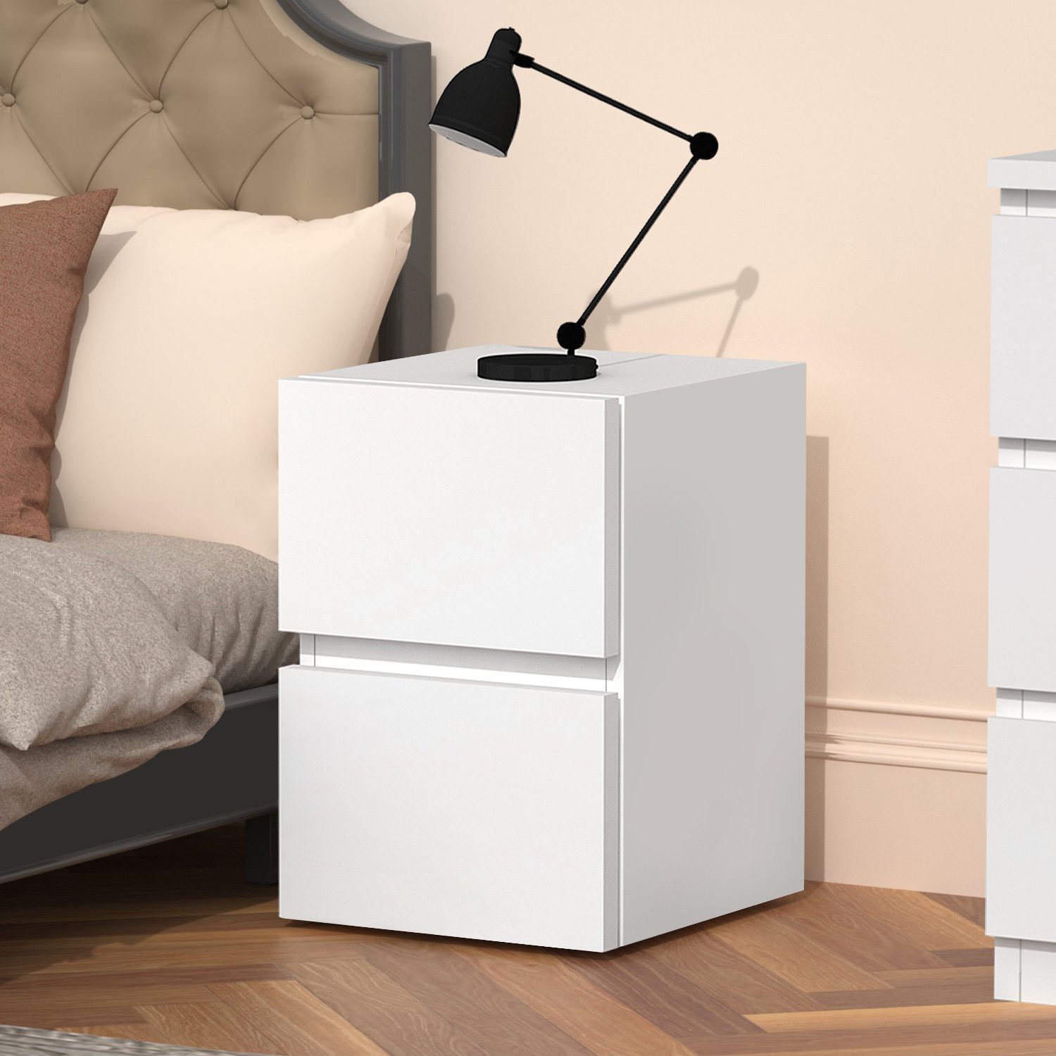 Nachttisch Nachtschrank mit 2 Schubladen für Schlafzimmer Wohnzimmer