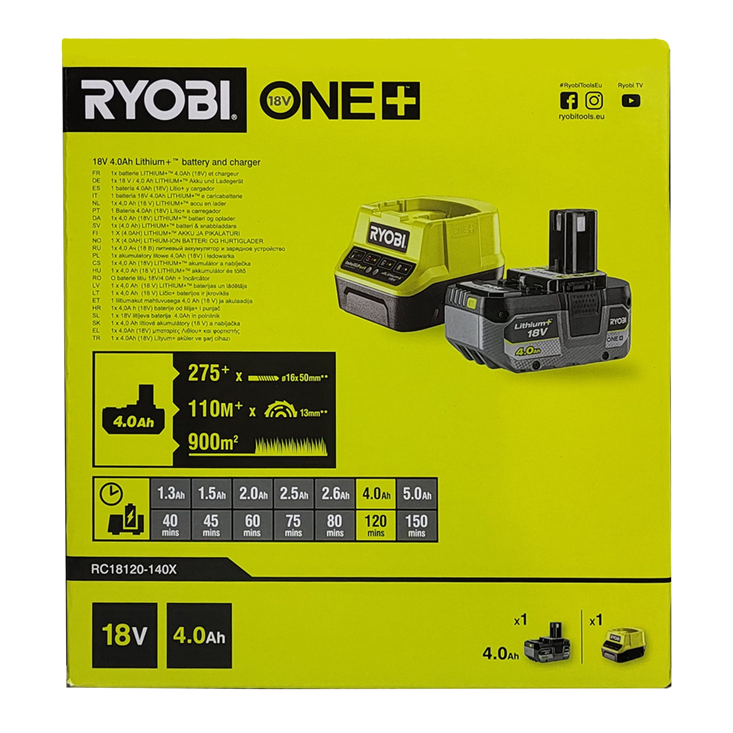 RYOBI Ryobi RC18120-140X 18 V ONE+™ Akku-Set 4,0 Ah + Ladegerät Akku-Set (1 St)
