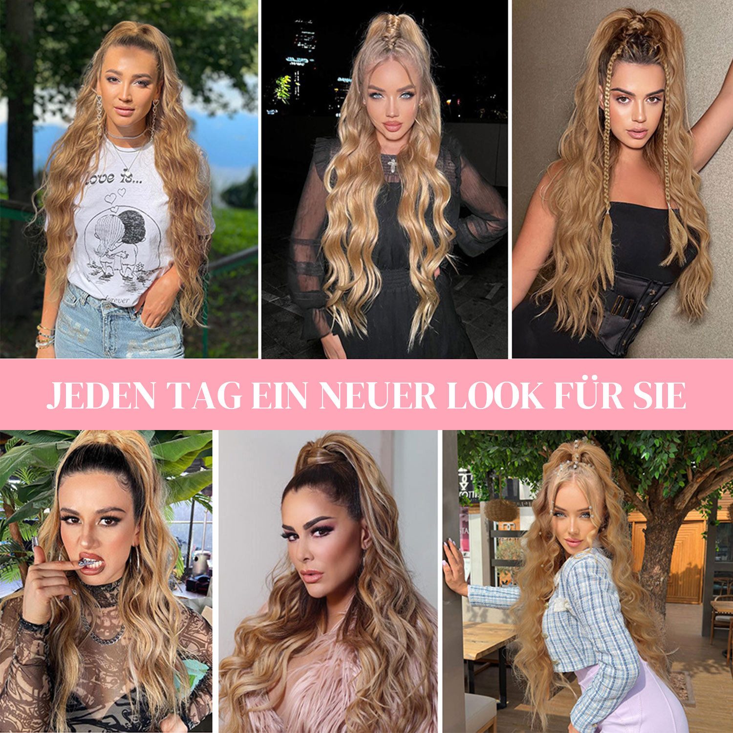 Refttenw Kunsthaarperücke Damen 66cm Pferdeschwanz Haarteil Zopf Lockige Wellige Langhaarperücke, Schwarzbraun